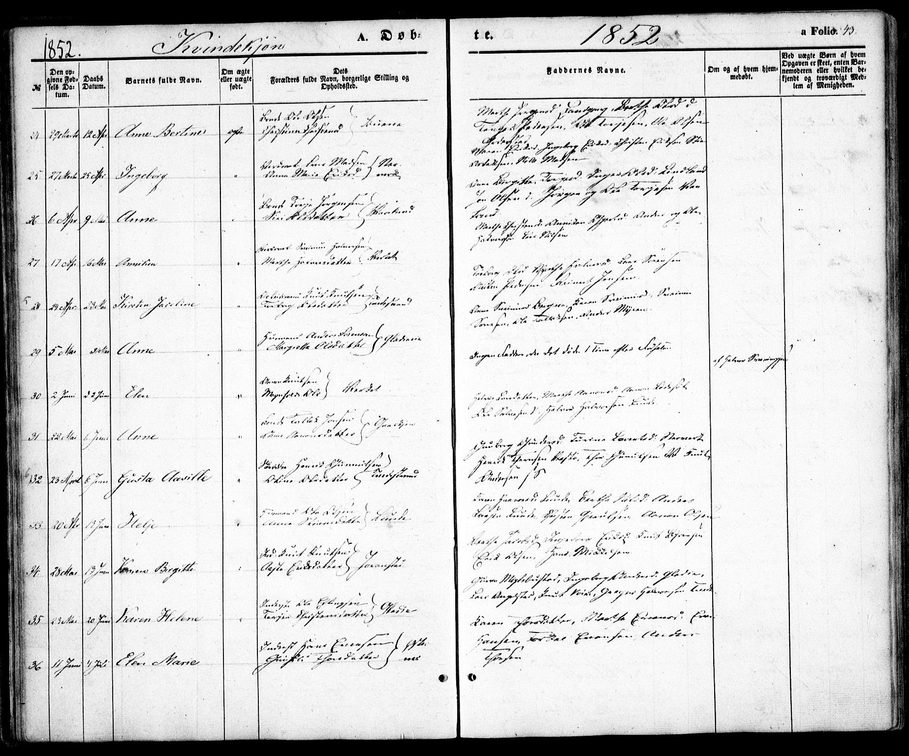 Holt sokneprestkontor, AV/SAK-1111-0021/F/Fa/L0008: Parish register (official) no. A 8, 1849-1860, p. 43