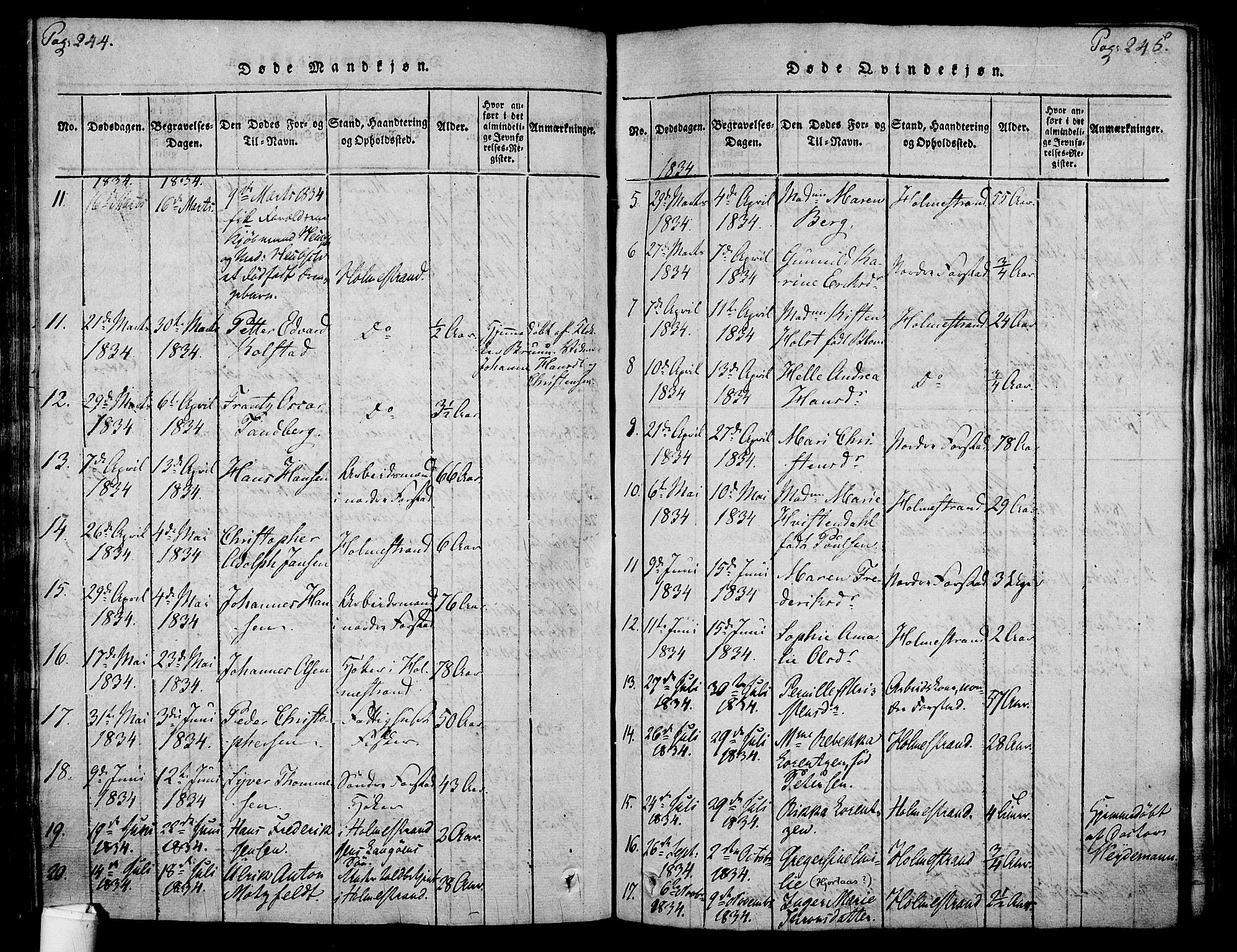 Holmestrand kirkebøker, SAKO/A-346/F/Fa/L0001: Parish register (official) no. 1, 1814-1840, p. 244-245