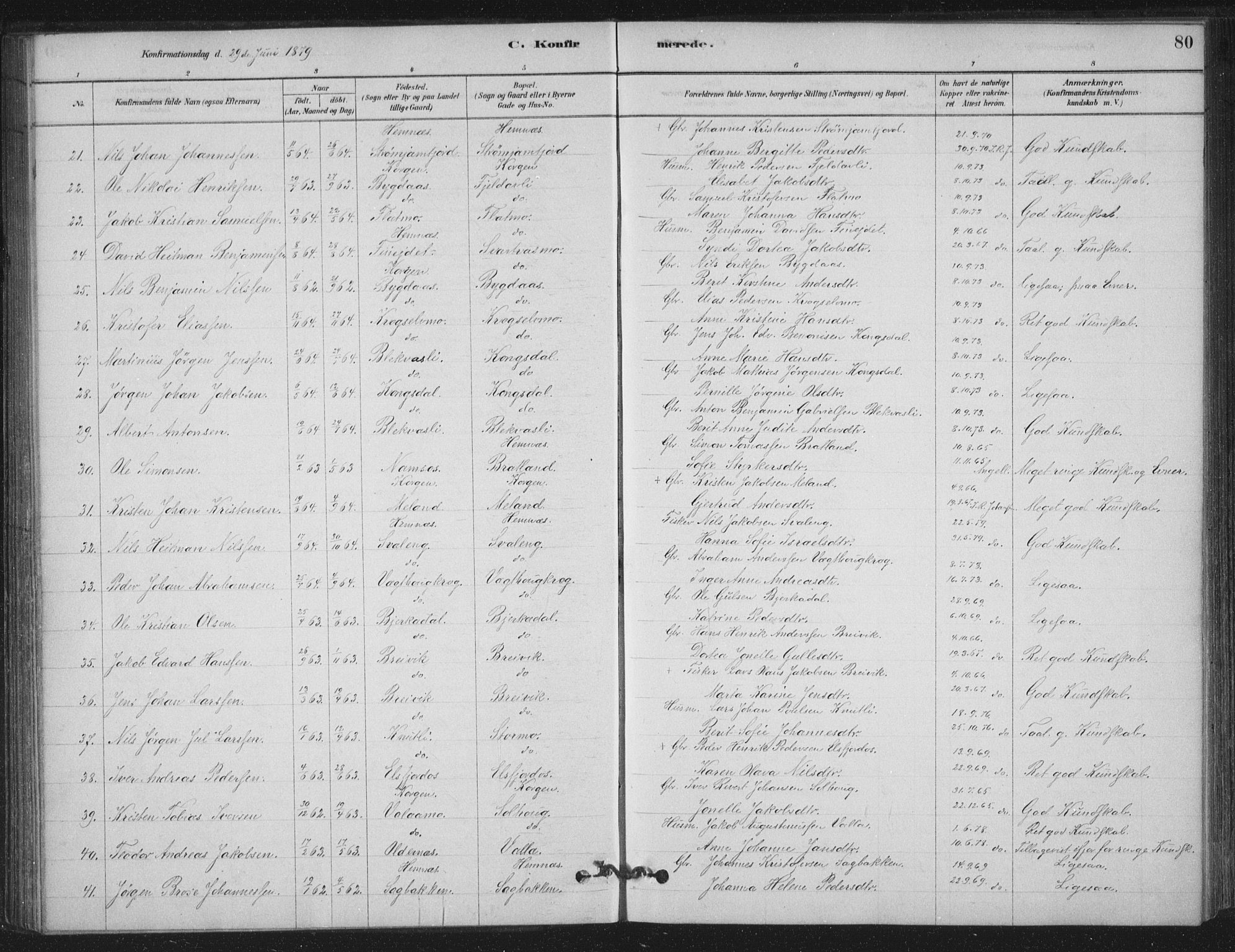 Ministerialprotokoller, klokkerbøker og fødselsregistre - Nordland, AV/SAT-A-1459/825/L0361: Parish register (official) no. 825A15, 1878-1893, p. 80