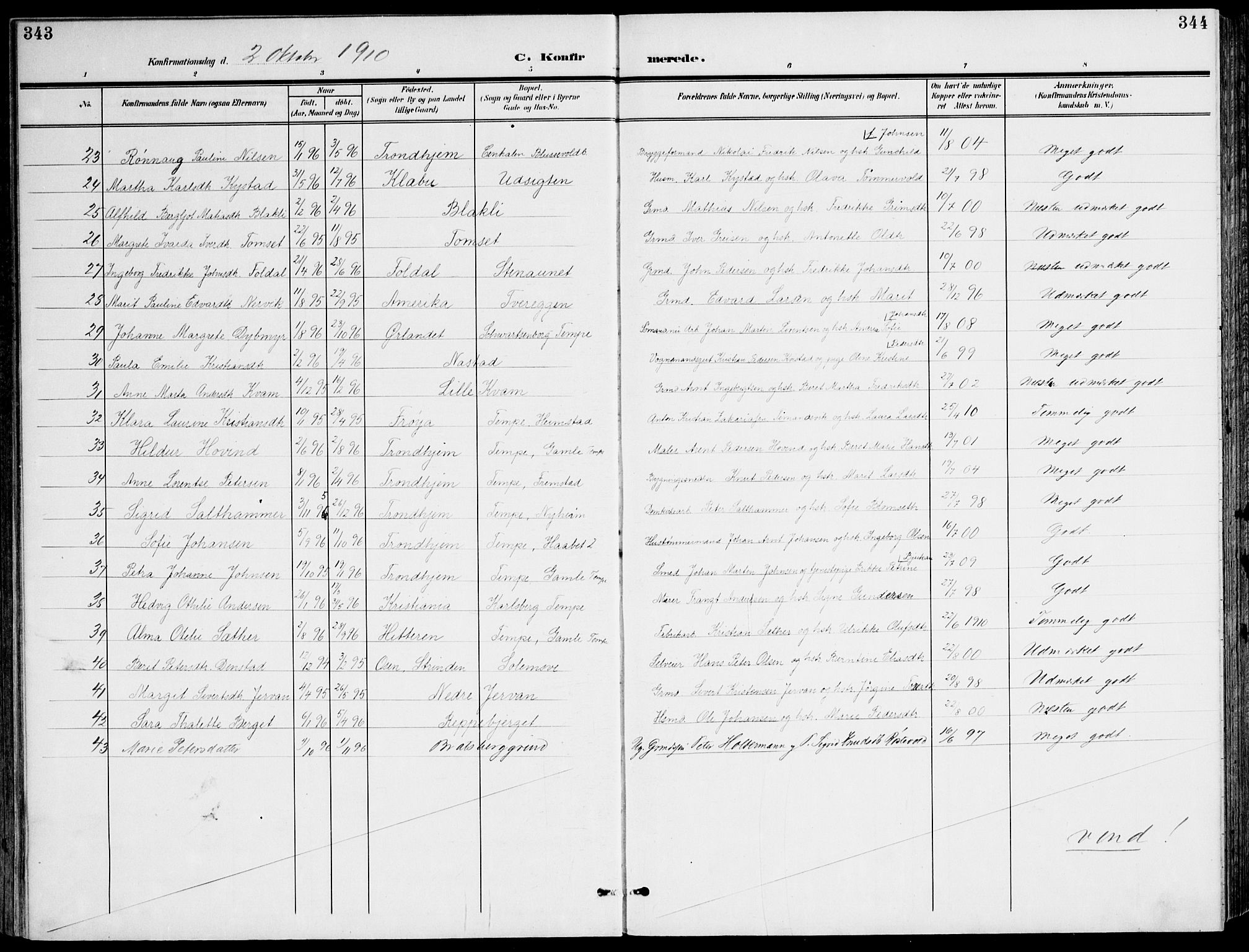 Ministerialprotokoller, klokkerbøker og fødselsregistre - Sør-Trøndelag, SAT/A-1456/607/L0320: Parish register (official) no. 607A04, 1907-1915, p. 343-344