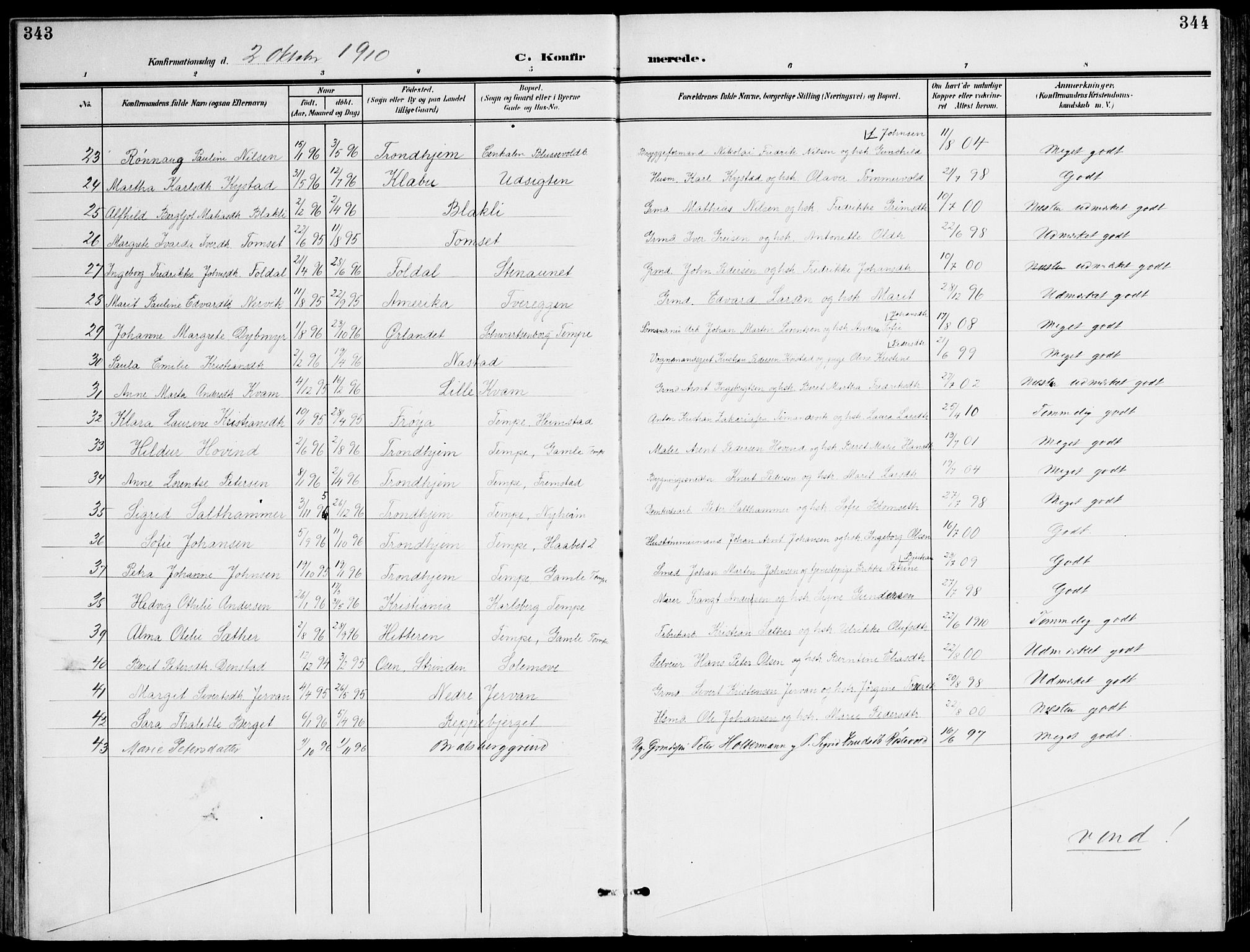 Ministerialprotokoller, klokkerbøker og fødselsregistre - Sør-Trøndelag, AV/SAT-A-1456/607/L0320: Parish register (official) no. 607A04, 1907-1915, p. 343-344