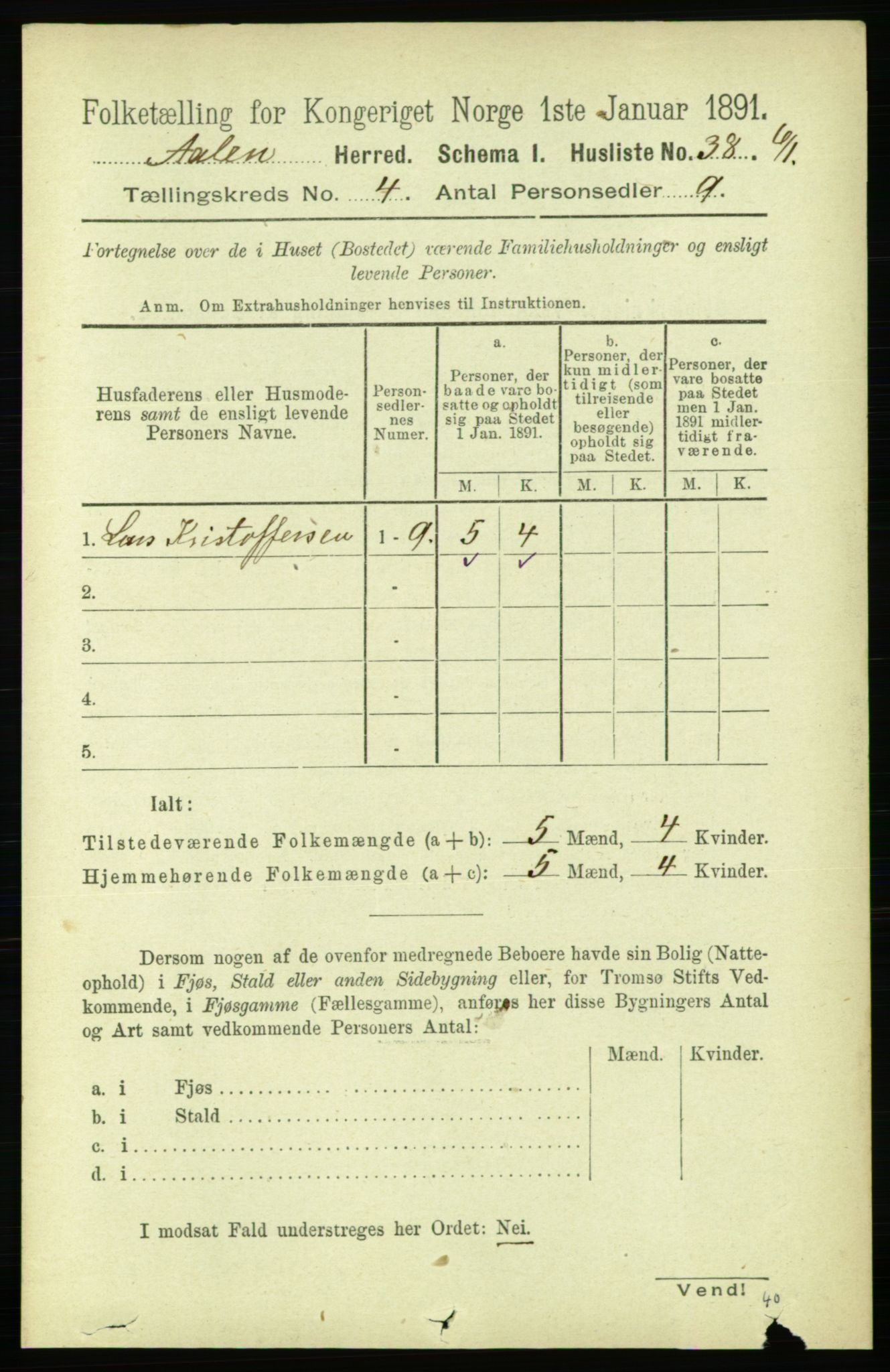 RA, 1891 census for 1644 Ålen, 1891, p. 1160