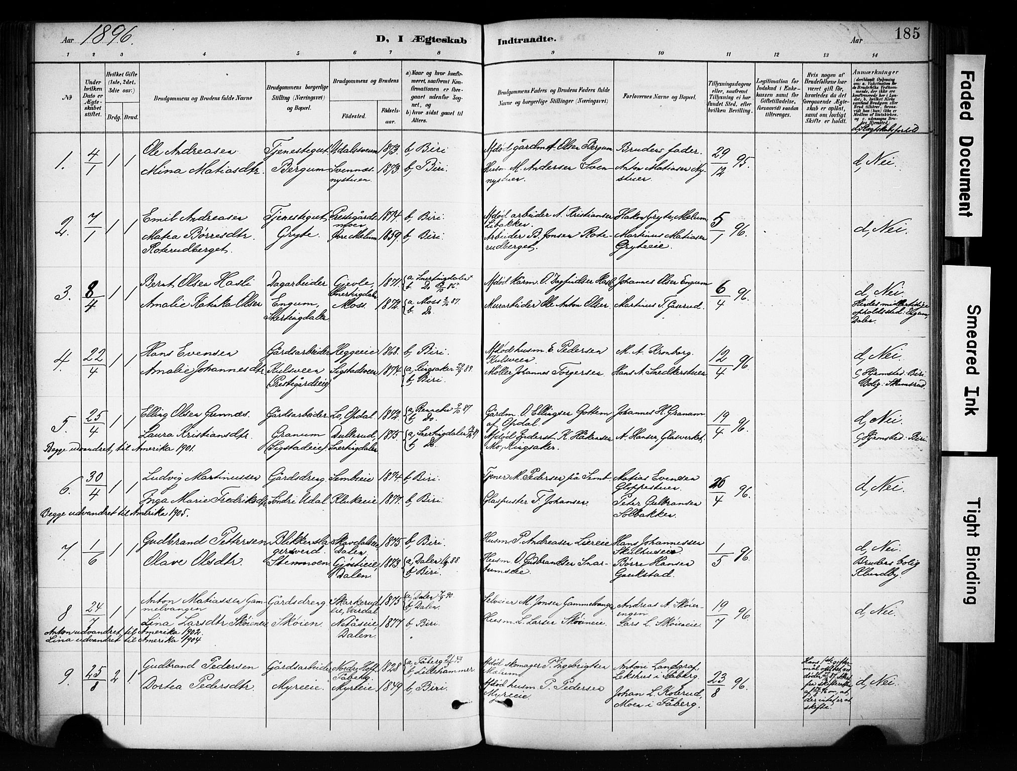 Biri prestekontor, AV/SAH-PREST-096/H/Ha/Haa/L0009: Parish register (official) no. 9, 1887-1900, p. 185