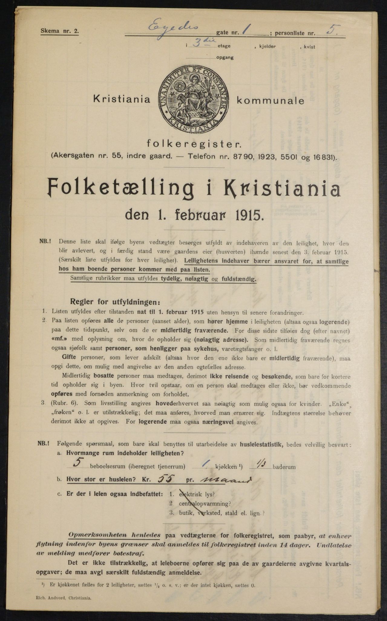 OBA, Municipal Census 1915 for Kristiania, 1915, p. 18306