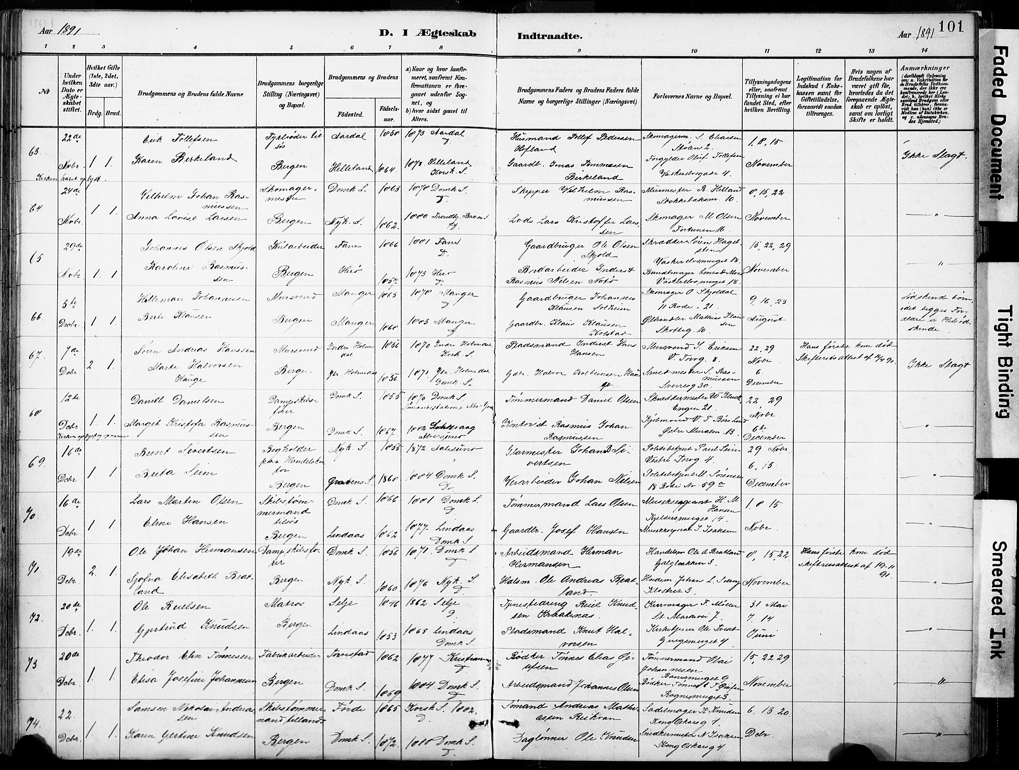 Domkirken sokneprestembete, AV/SAB-A-74801/H/Haa/L0037: Parish register (official) no. D 4, 1880-1907, p. 101