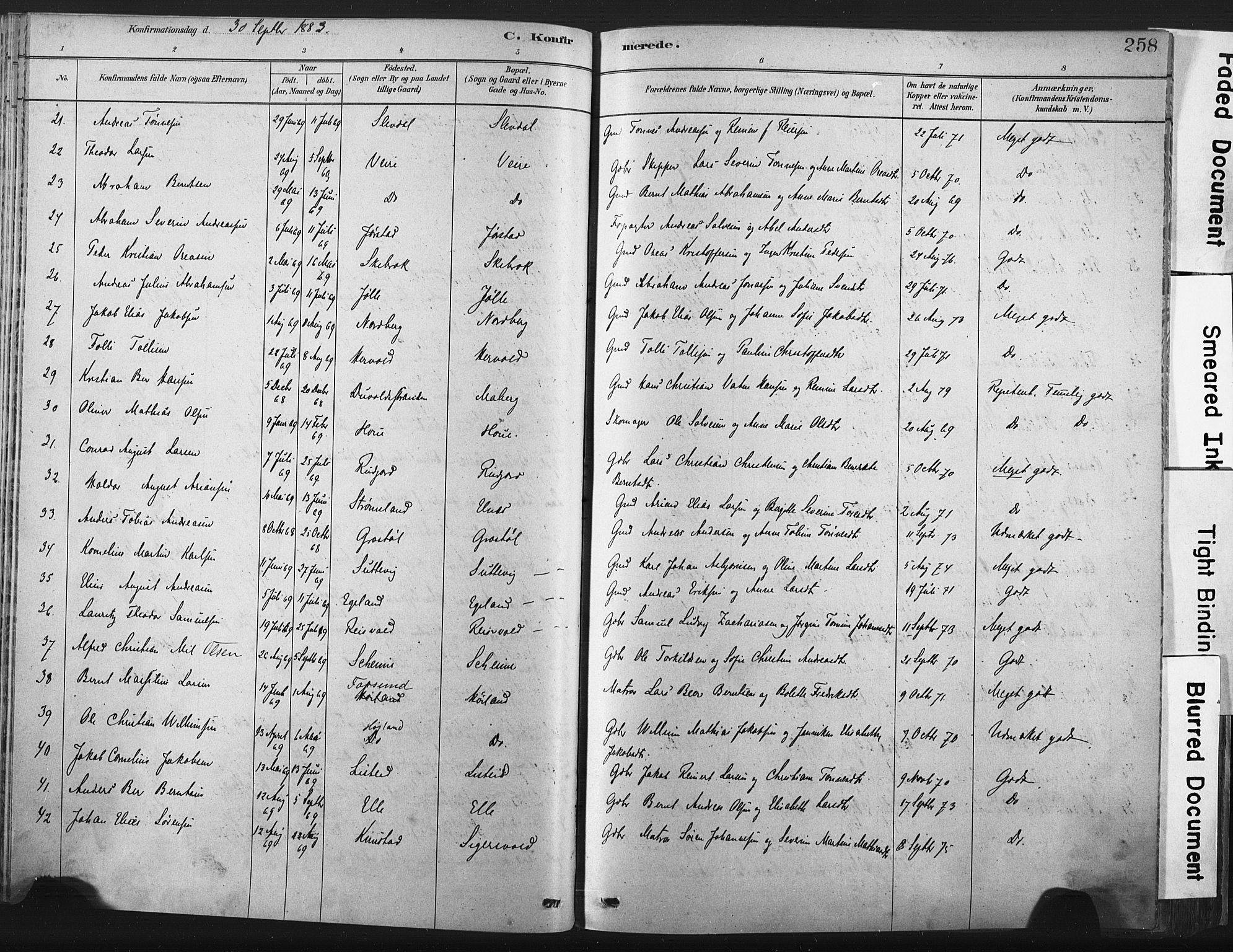 Lista sokneprestkontor, AV/SAK-1111-0027/F/Fa/L0012: Parish register (official) no. A 12, 1879-1903, p. 258