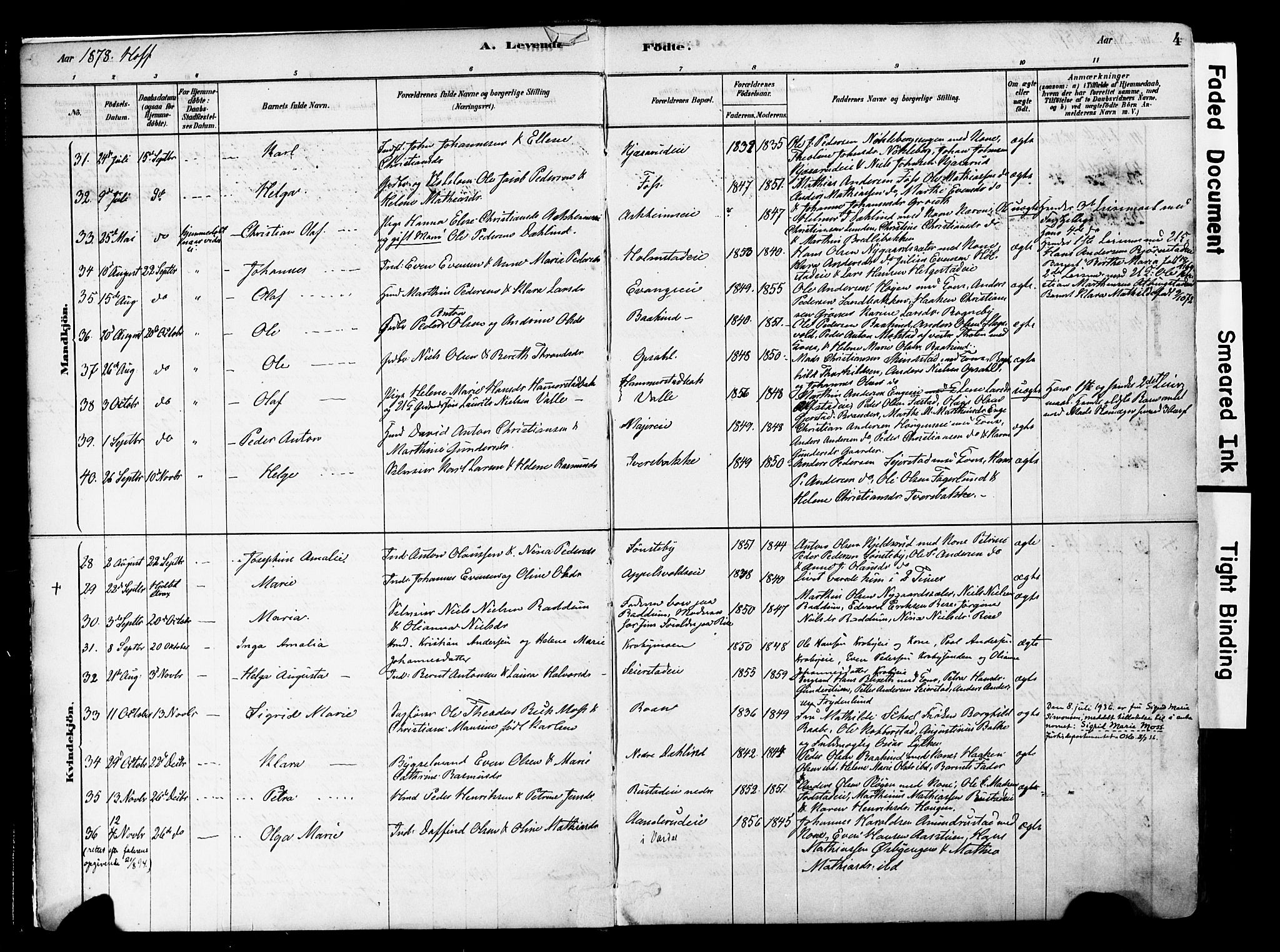 Østre Toten prestekontor, SAH/PREST-104/H/Ha/Haa/L0006: Parish register (official) no. 6 /1, 1878-1896, p. 4