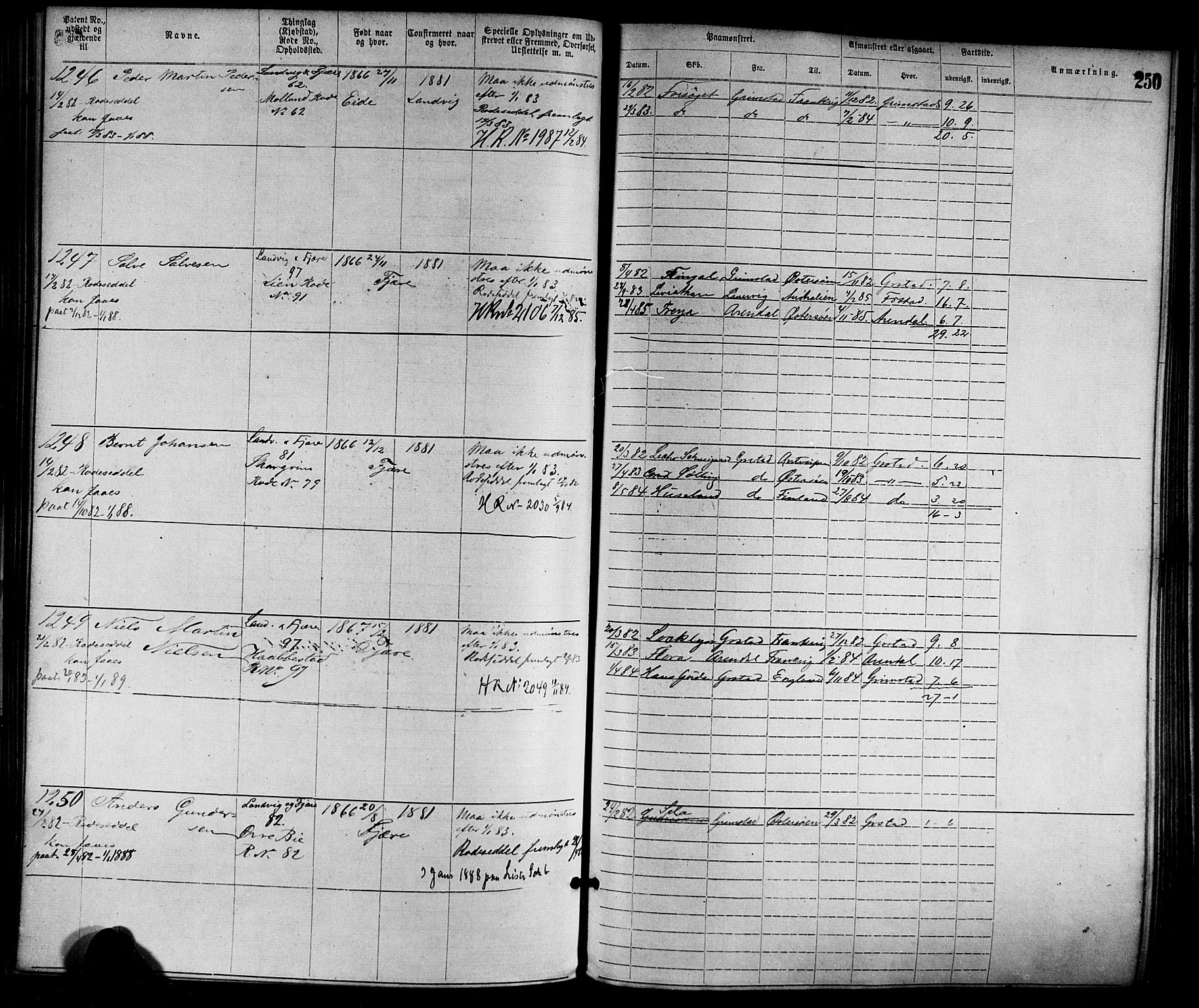 Grimstad mønstringskrets, SAK/2031-0013/F/Fa/L0001: Annotasjonsrulle nr 1-1920 med register, F-1, 1870-1892, p. 280