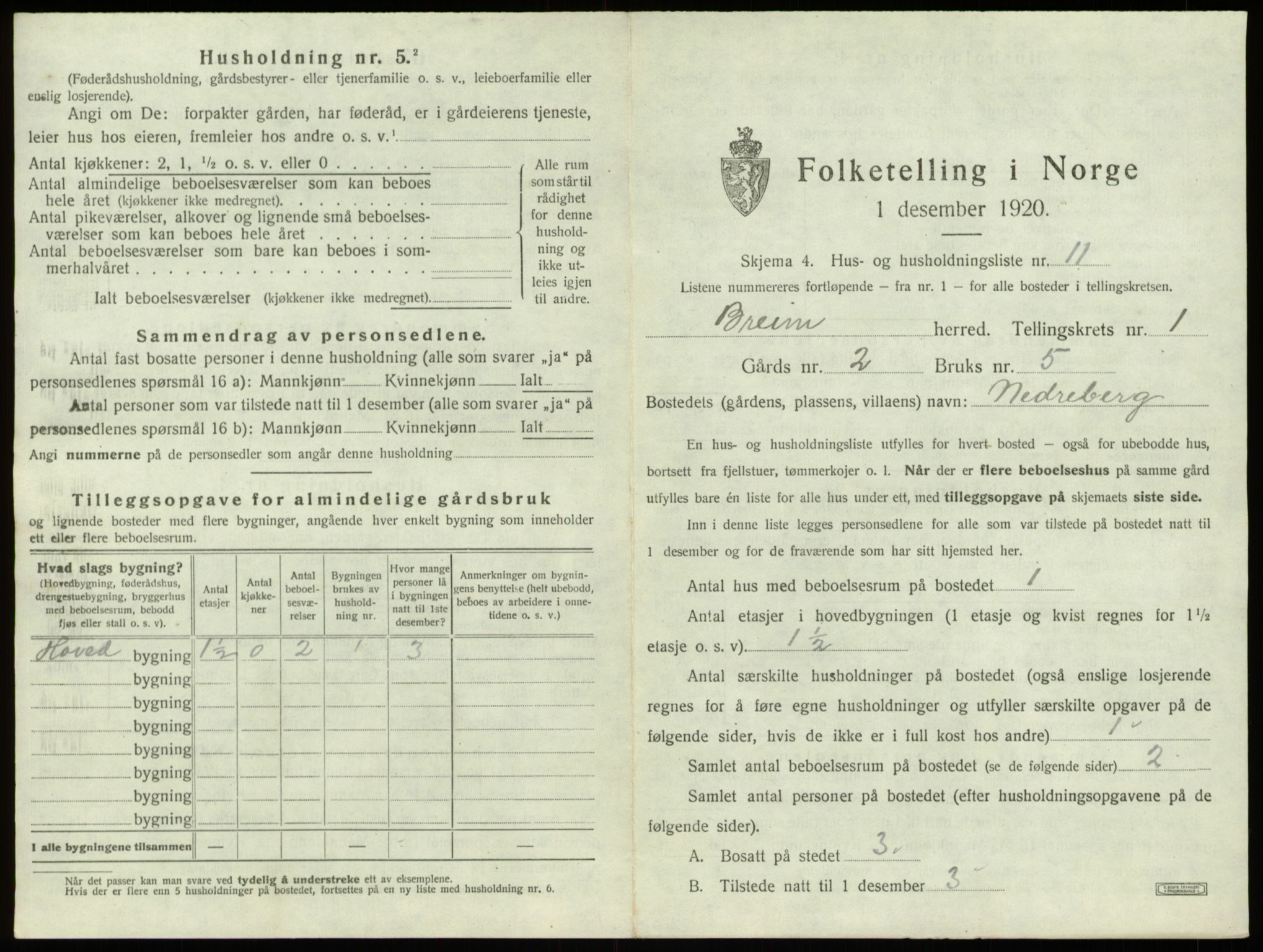 SAB, 1920 census for Breim, 1920, p. 59