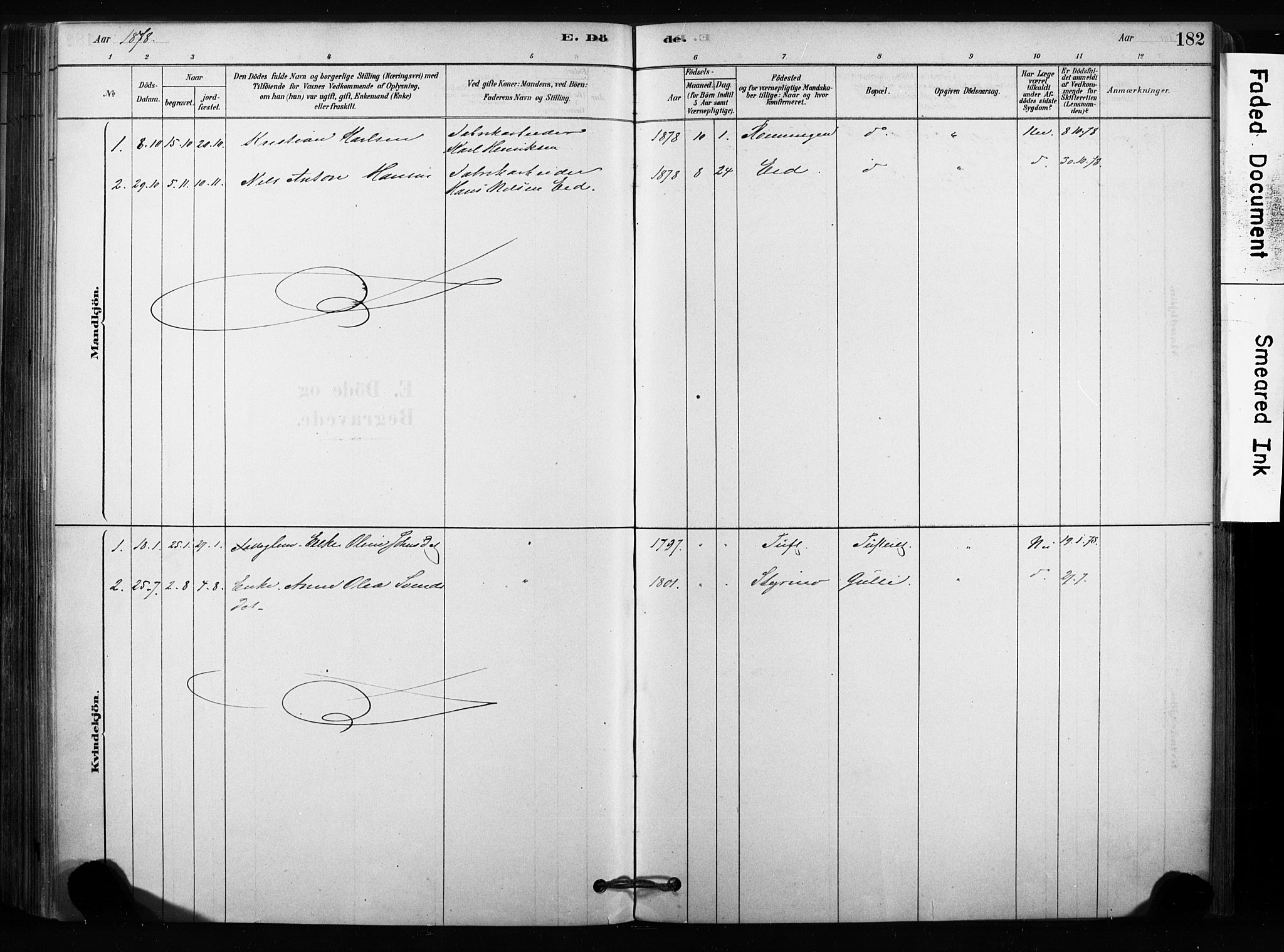 Sandsvær kirkebøker, SAKO/A-244/F/Fc/L0001: Parish register (official) no. III 1, 1878-1923, p. 182