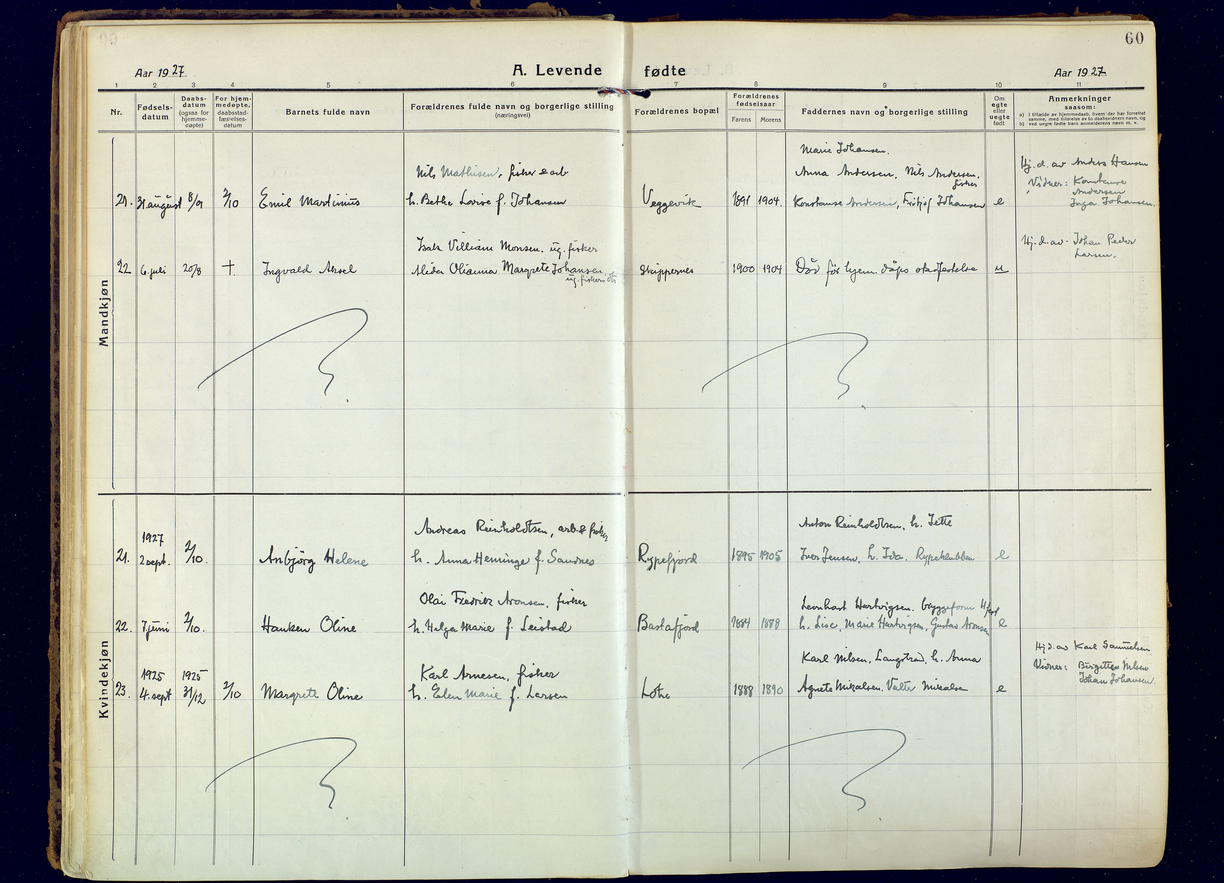 Hammerfest sokneprestkontor, AV/SATØ-S-1347/H/Ha/L0018.kirke: Parish register (official) no. 18, 1918-1933, p. 60