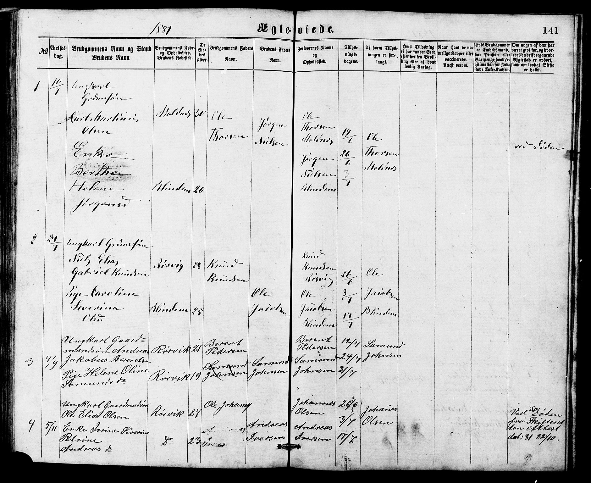 Ministerialprotokoller, klokkerbøker og fødselsregistre - Møre og Romsdal, SAT/A-1454/537/L0521: Parish register (copy) no. 537C02, 1869-1888, p. 141