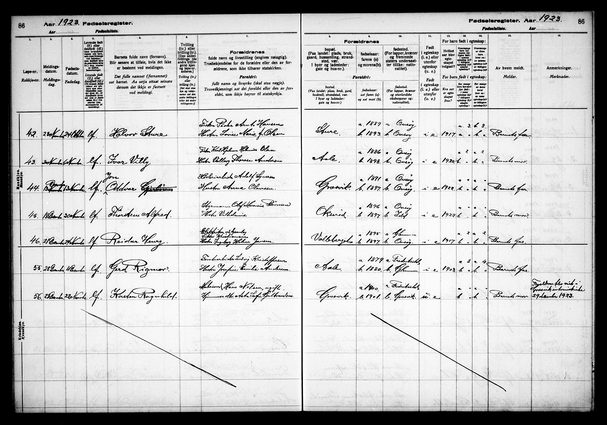 Onsøy prestekontor Kirkebøker, AV/SAO-A-10914/J/Jb/L0001: Birth register no. II 1, 1916-1938, p. 86