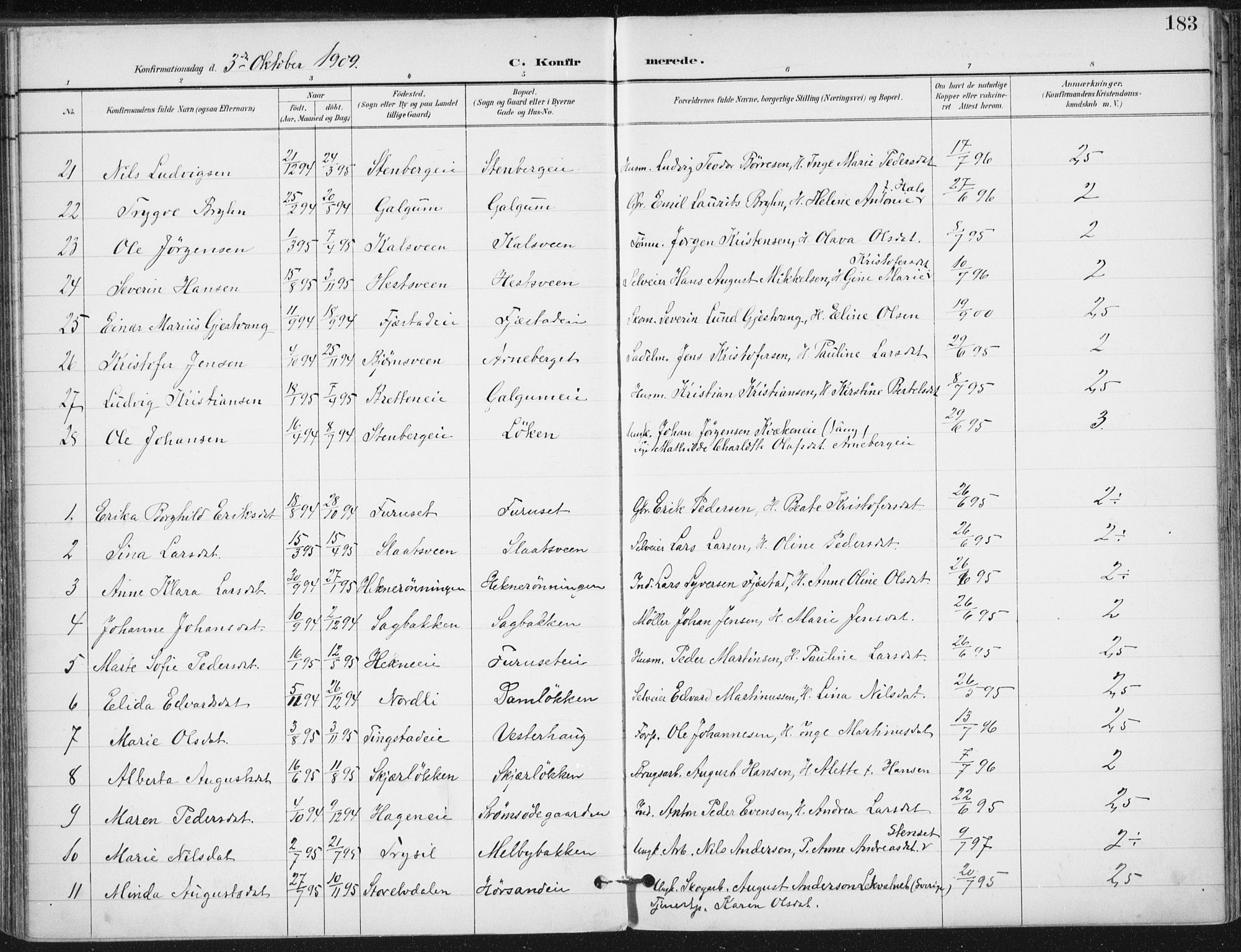 Romedal prestekontor, AV/SAH-PREST-004/K/L0011: Parish register (official) no. 11, 1896-1912, p. 183