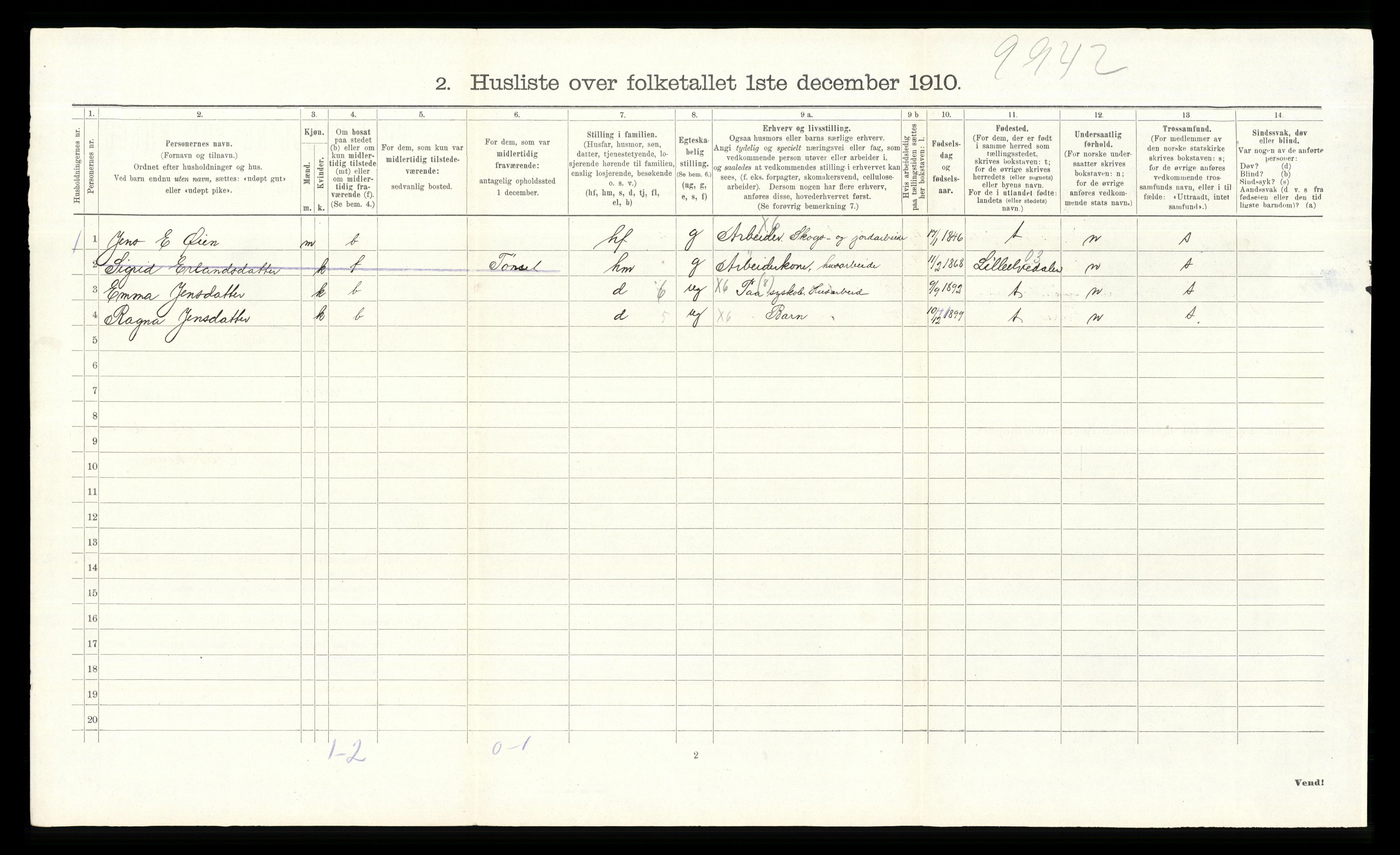 RA, 1910 census for Tolga, 1910, p. 135