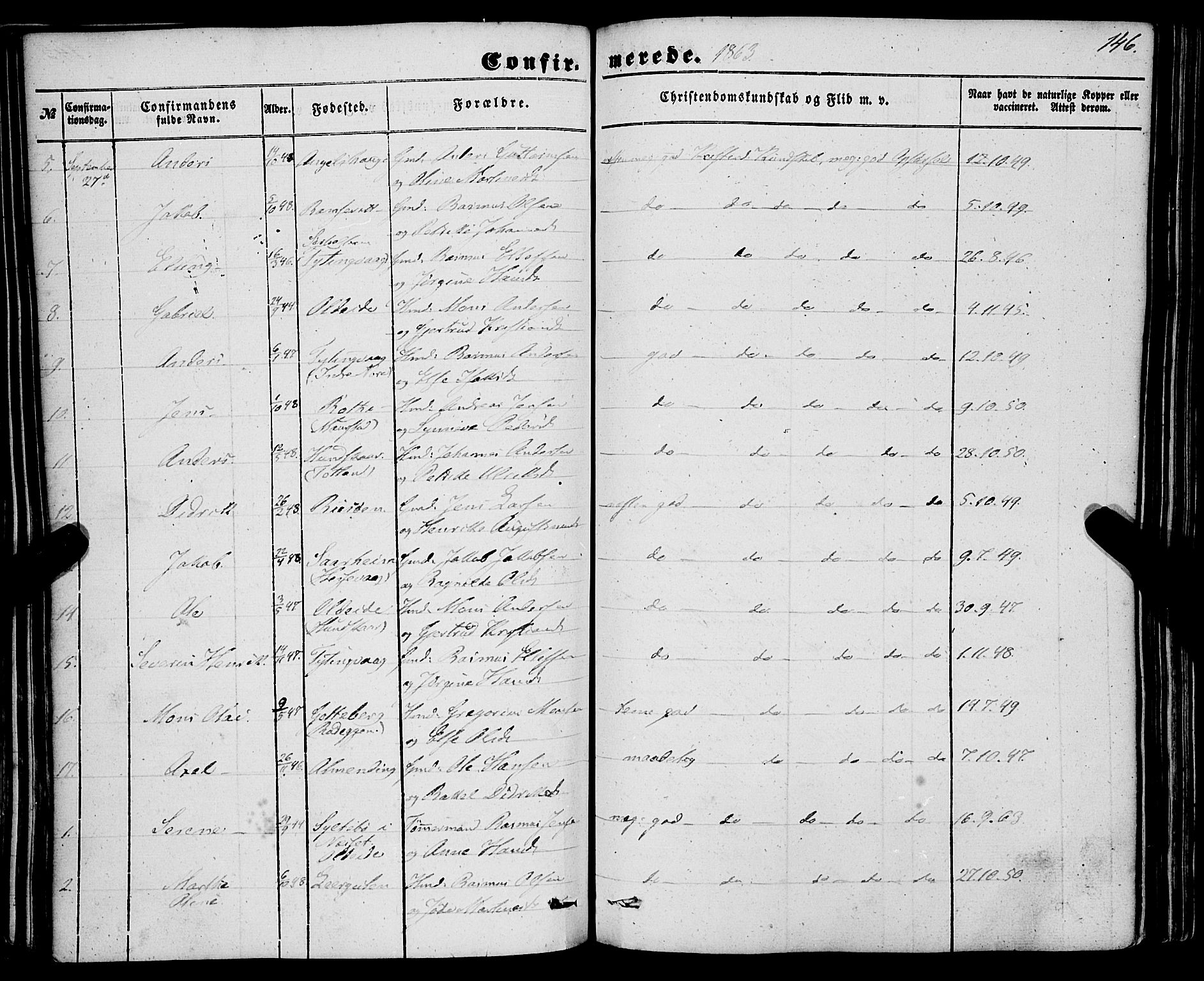 Davik sokneprestembete, AV/SAB-A-79701/H/Haa/Haaa/L0005: Parish register (official) no. A 5, 1850-1866, p. 146