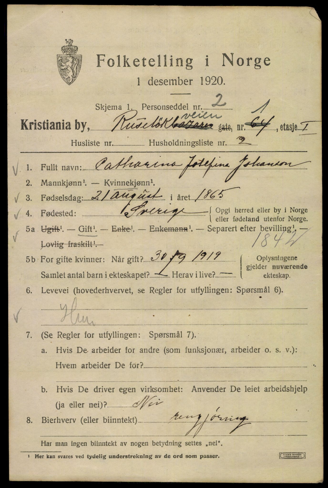 SAO, 1920 census for Kristiania, 1920, p. 469875