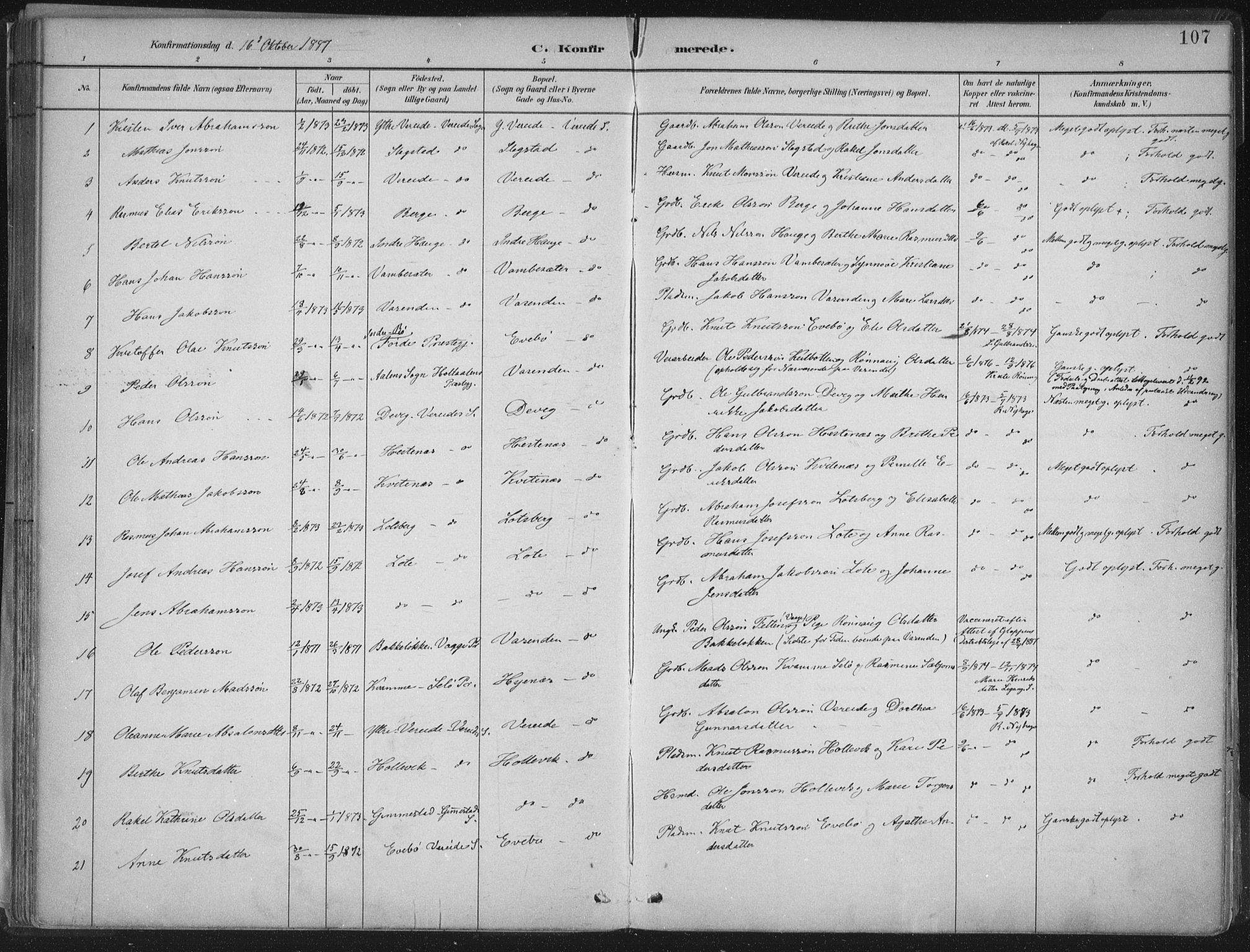 Gloppen sokneprestembete, AV/SAB-A-80101/H/Haa/Haab/L0001: Parish register (official) no. B  1, 1885-1905, p. 107