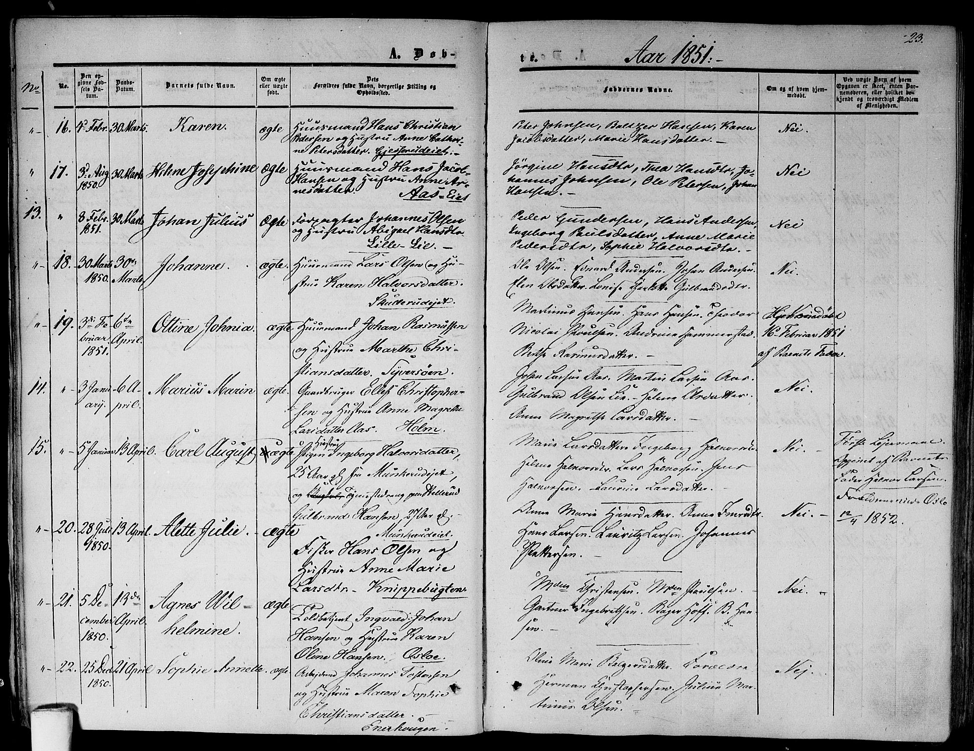 Gamlebyen prestekontor Kirkebøker, SAO/A-10884/F/Fa/L0004: Parish register (official) no. 4, 1850-1857, p. 23