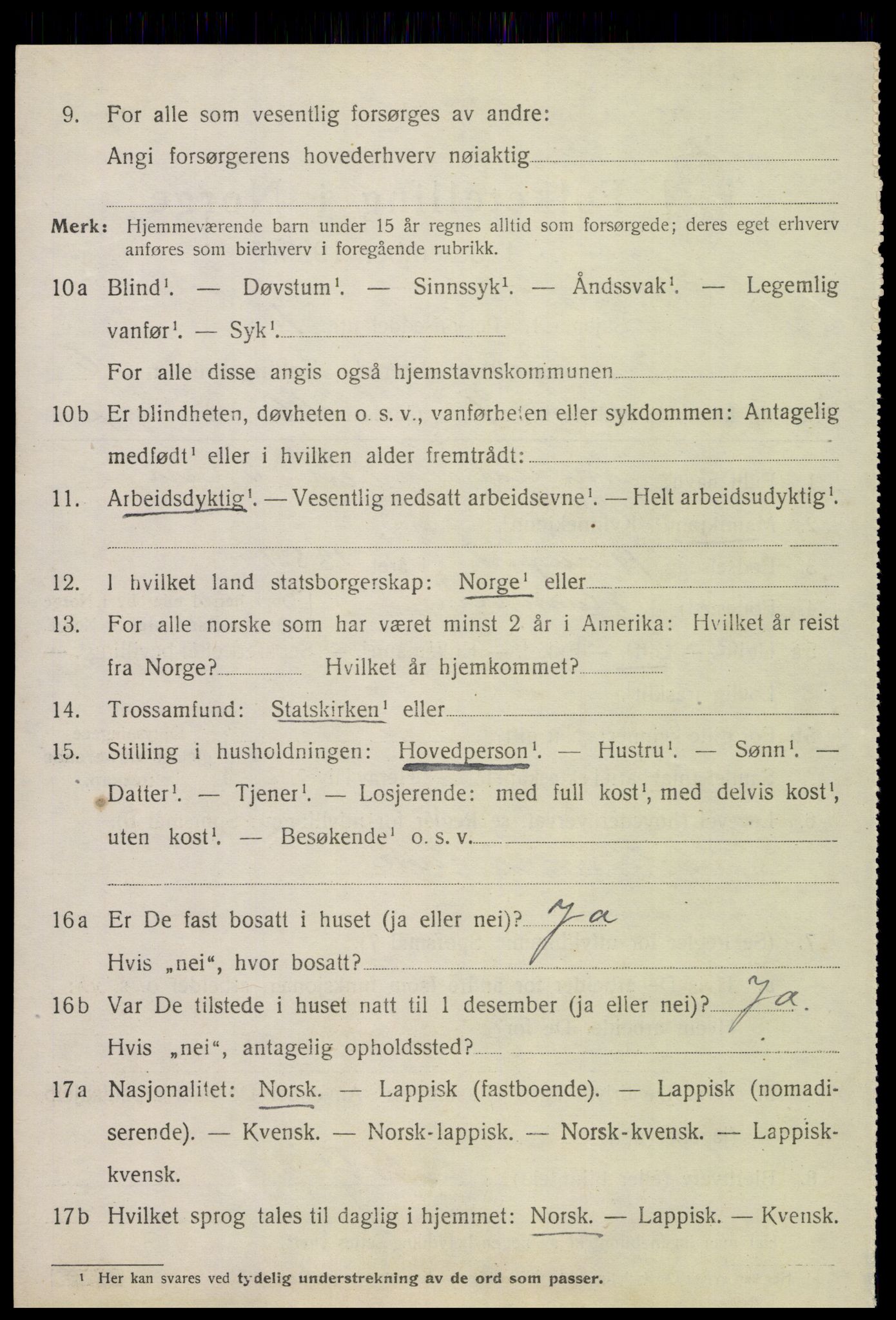 SAT, 1920 census for Hamarøy, 1920, p. 2943