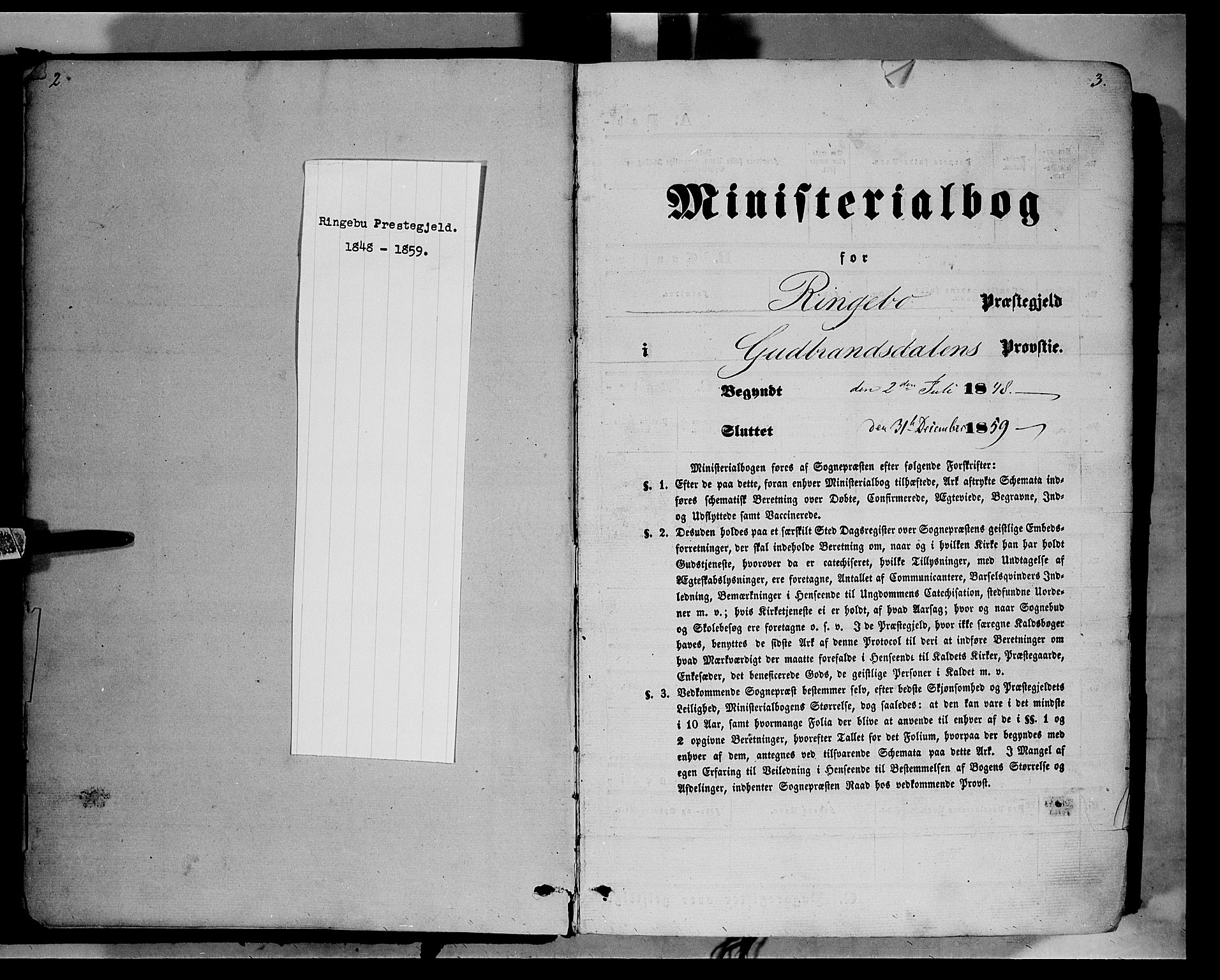 Ringebu prestekontor, AV/SAH-PREST-082/H/Ha/Haa/L0006: Parish register (official) no. 6, 1848-1859, p. 2-3