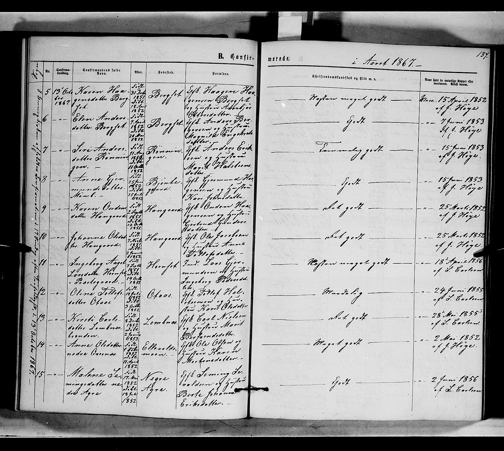 Rendalen prestekontor, AV/SAH-PREST-054/H/Ha/Haa/L0006: Parish register (official) no. 6, 1867-1877, p. 137