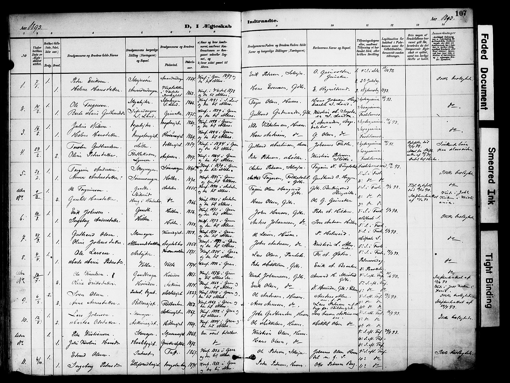 Brandbu prestekontor, SAH/PREST-114/H/Ha/Hab/L0006: Parish register (copy) no. 6, 1893-1902, p. 107