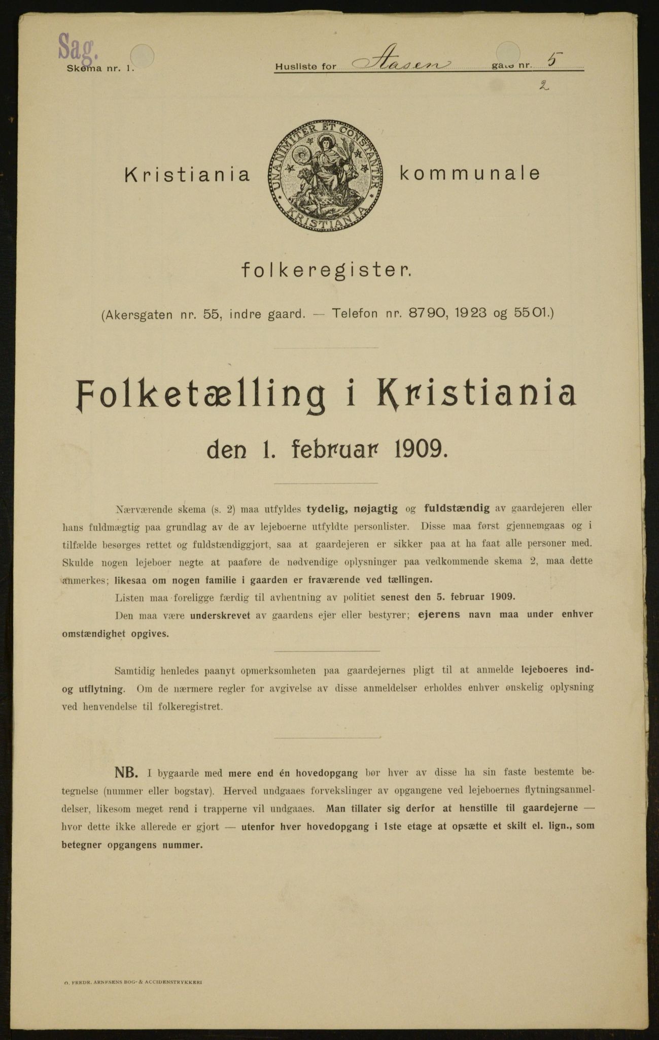 OBA, Municipal Census 1909 for Kristiania, 1909, p. 118943