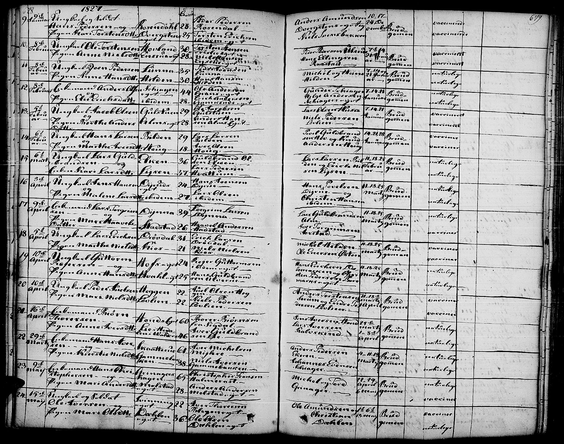 Gran prestekontor, SAH/PREST-112/H/Ha/Haa/L0010: Parish register (official) no. 10, 1824-1842, p. 678-679