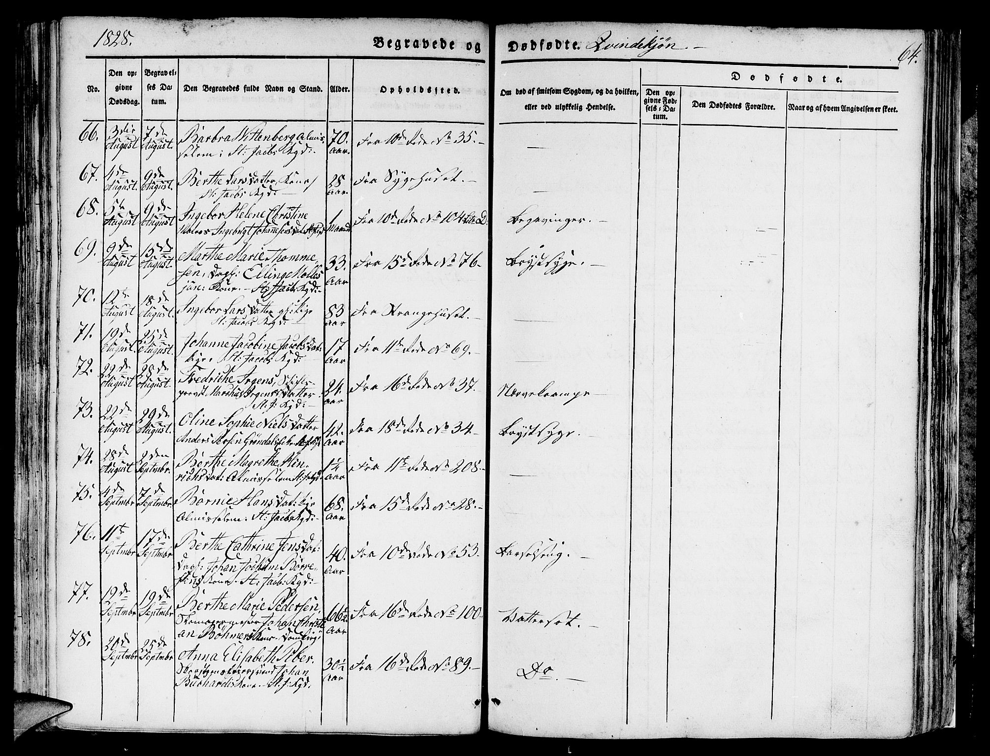 Domkirken sokneprestembete, SAB/A-74801/H/Hab/L0006: Parish register (copy) no. A 6, 1827-1834, p. 64