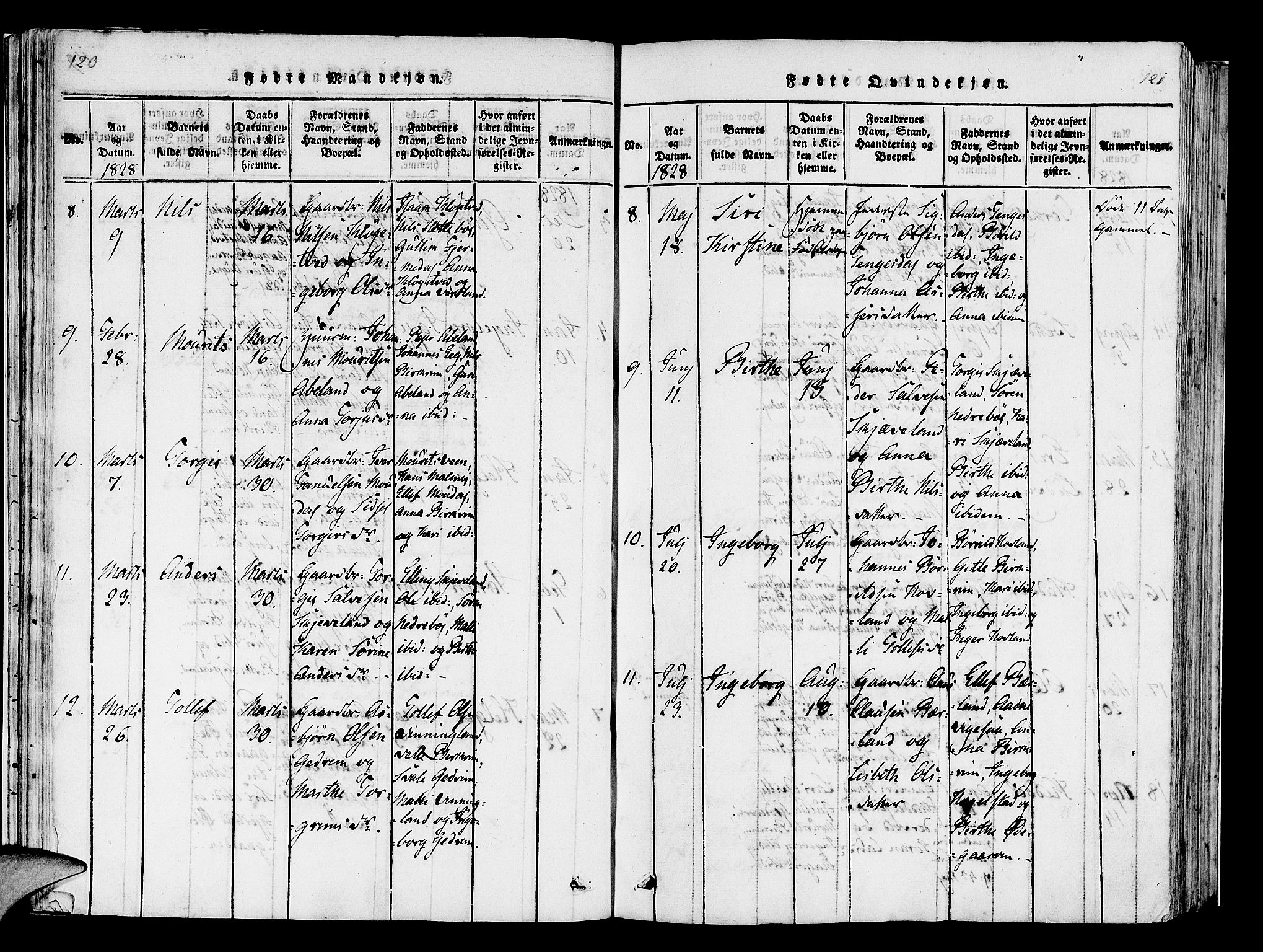 Helleland sokneprestkontor, AV/SAST-A-101810: Parish register (official) no. A 5, 1815-1834, p. 120-121