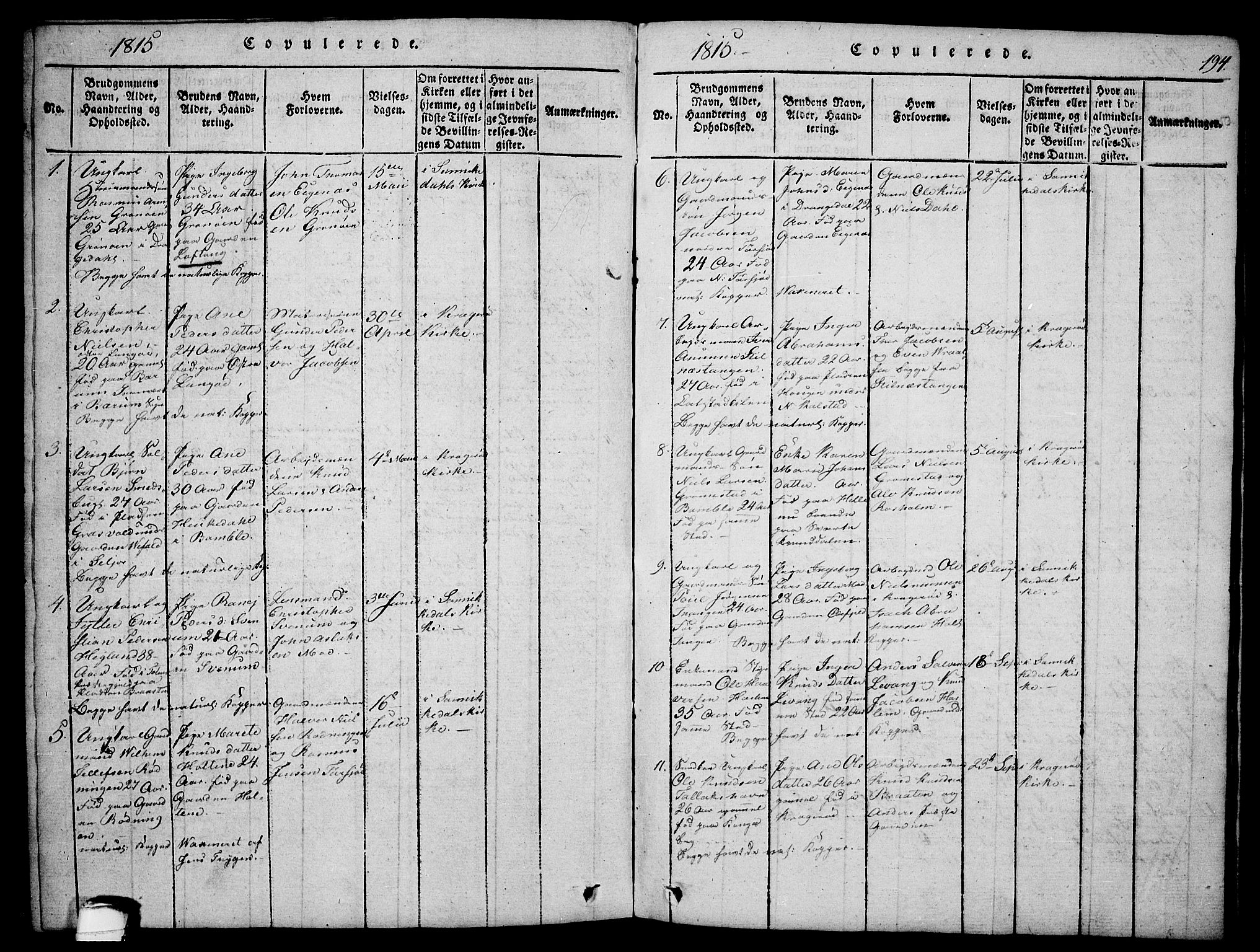 Sannidal kirkebøker, SAKO/A-296/F/Fa/L0004: Parish register (official) no. 4, 1814-1829, p. 194