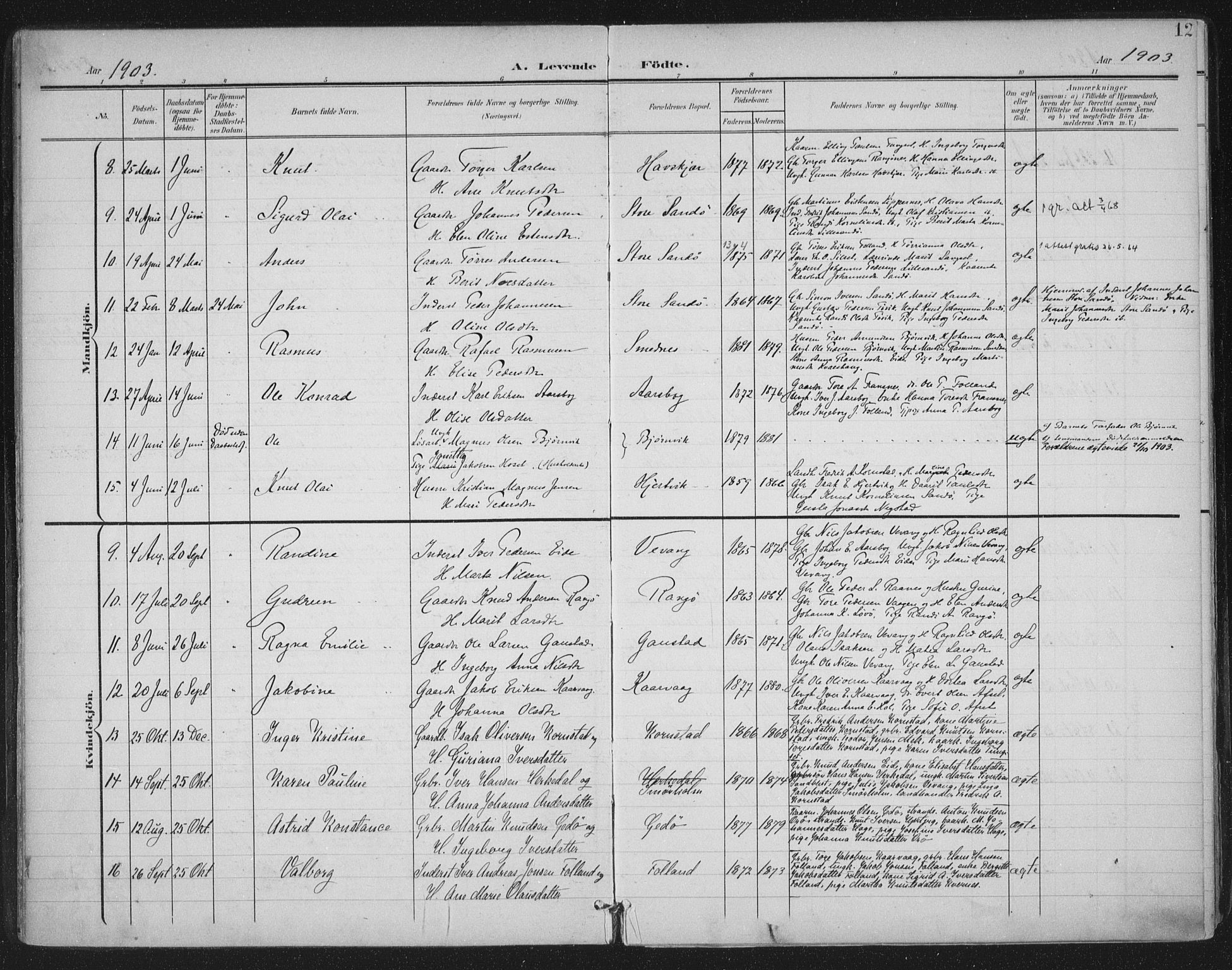 Ministerialprotokoller, klokkerbøker og fødselsregistre - Møre og Romsdal, SAT/A-1454/570/L0833: Parish register (official) no. 570A07, 1901-1914, p. 12