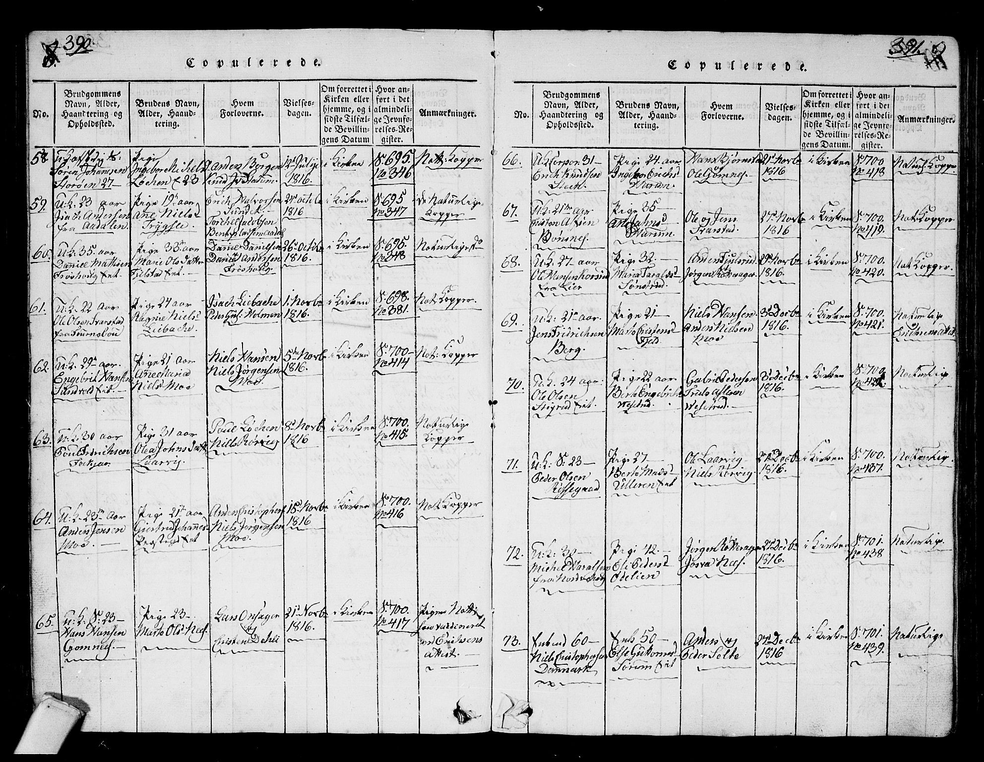 Hole kirkebøker, SAKO/A-228/G/Ga/L0001: Parish register (copy) no. I 1, 1814-1842, p. 390-391