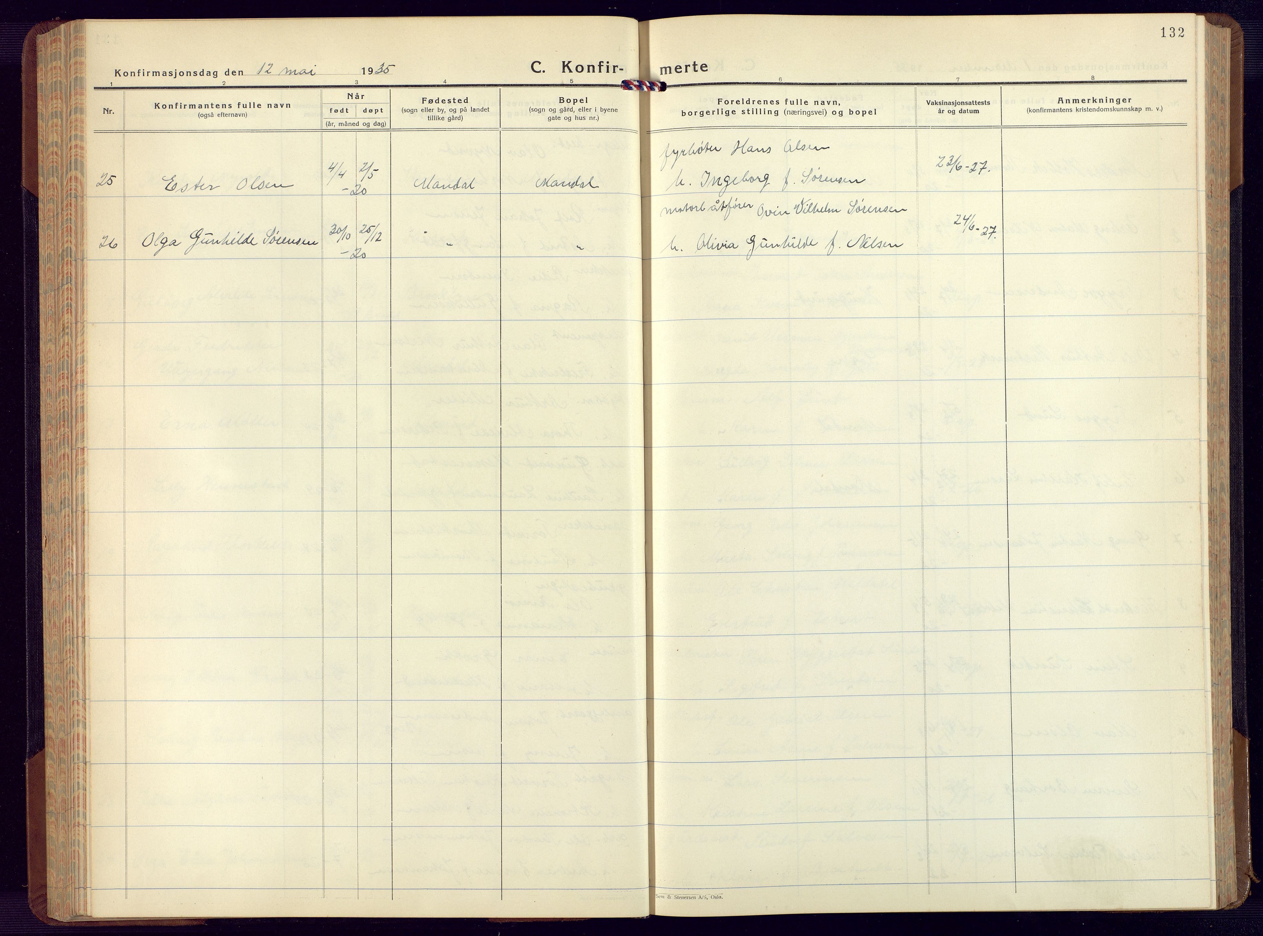 Mandal sokneprestkontor, AV/SAK-1111-0030/F/Fb/Fbc/L0002: Parish register (copy) no. B 2, 1931-1949, p. 132