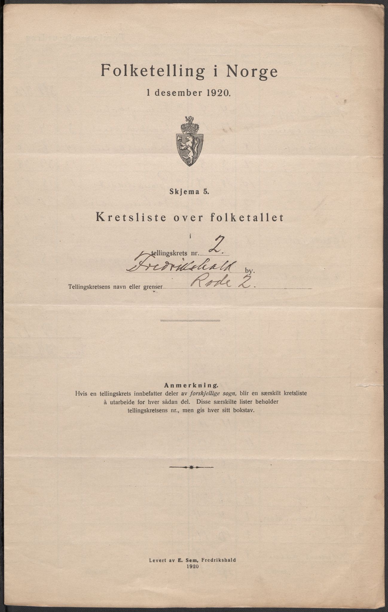 SAO, 1920 census for Fredrikshald, 1920, p. 9