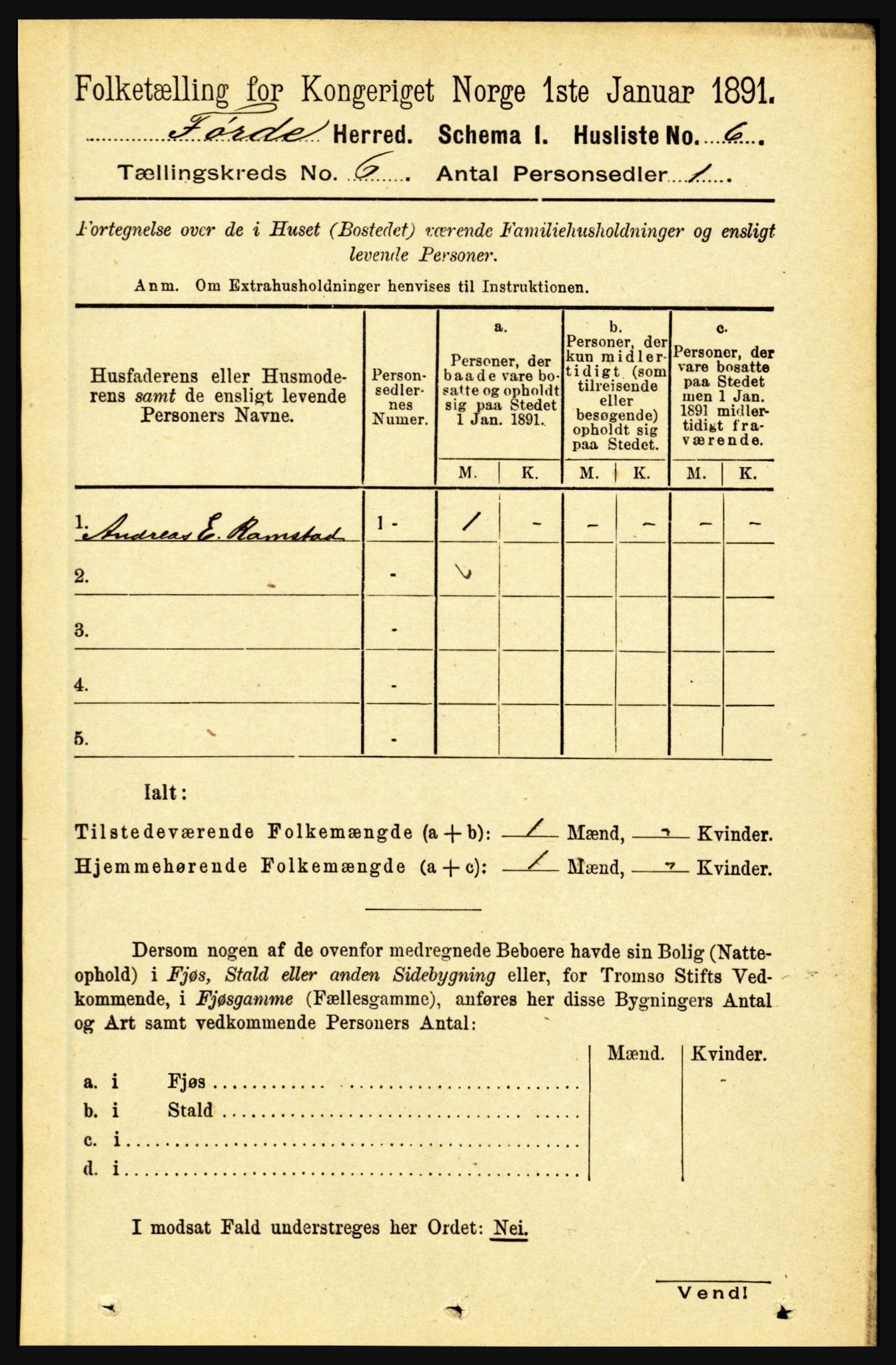 RA, 1891 census for 1432 Førde, 1891, p. 1897