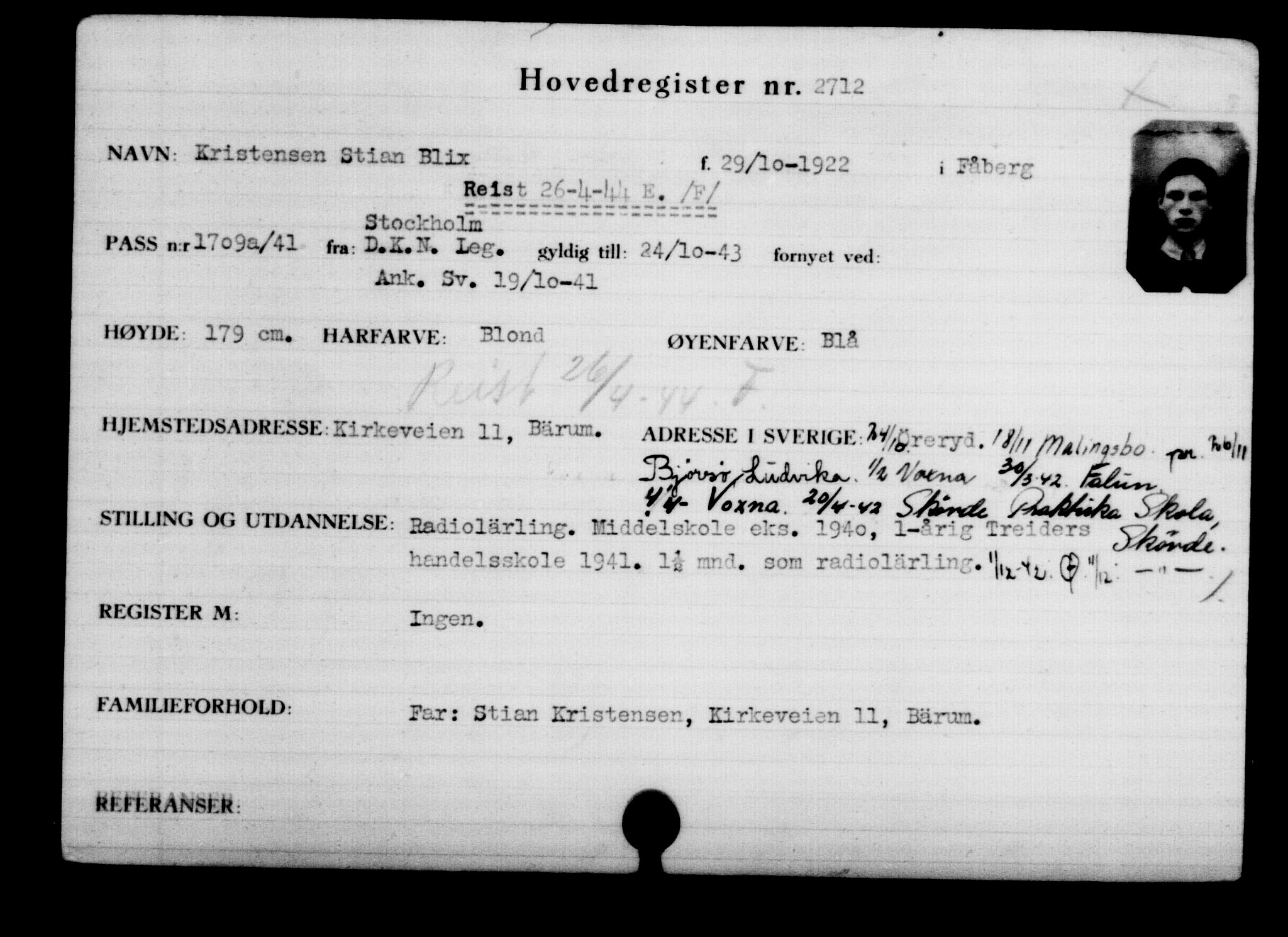 Utenriksstasjonene, Legasjonen i Stockholm, Flyktningkontoret, AV/RA-S-6753/V/Va/L0003: Kjesäterkartoteket, flyktninger med registreringsnr. 2001-3495, 1940-1945, p. 1092