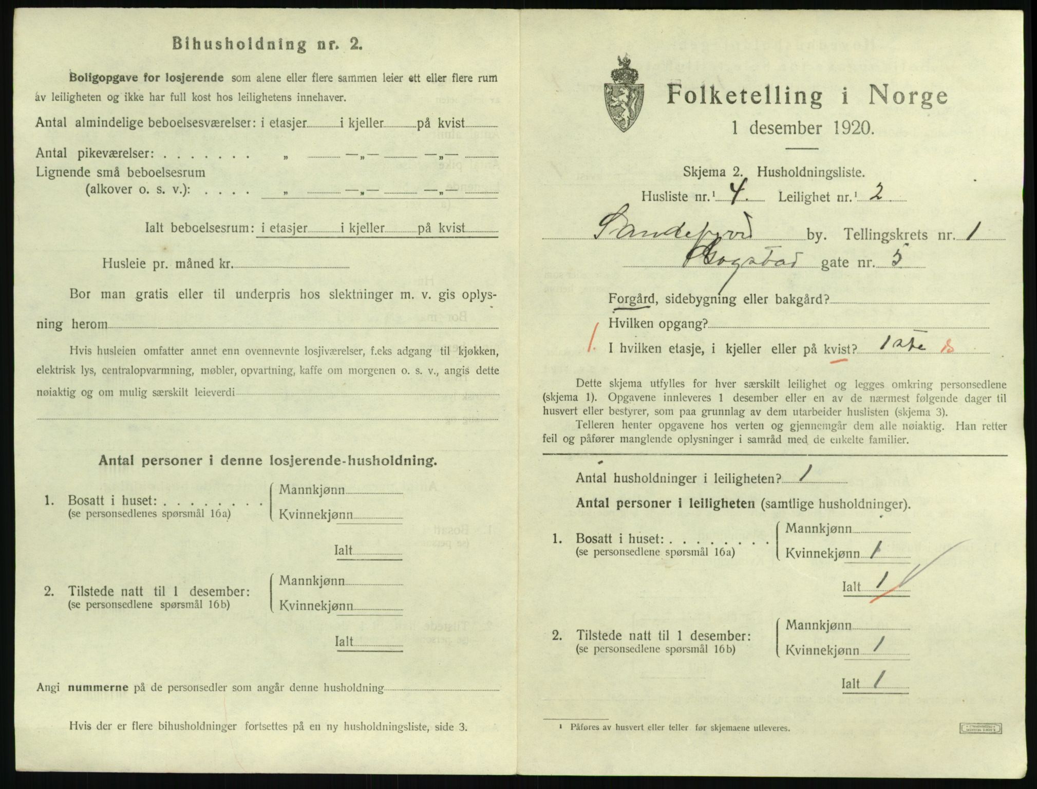 SAKO, 1920 census for Sandefjord, 1920, p. 1298