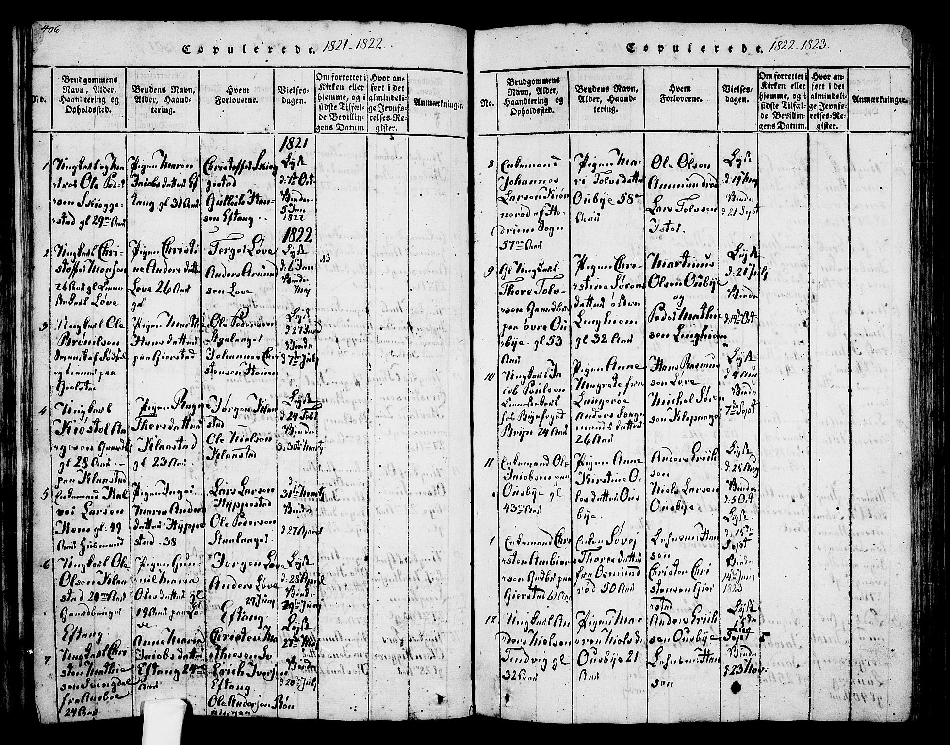 Tjølling kirkebøker, AV/SAKO-A-60/F/Fa/L0005: Parish register (official) no. 5, 1814-1836, p. 406-407