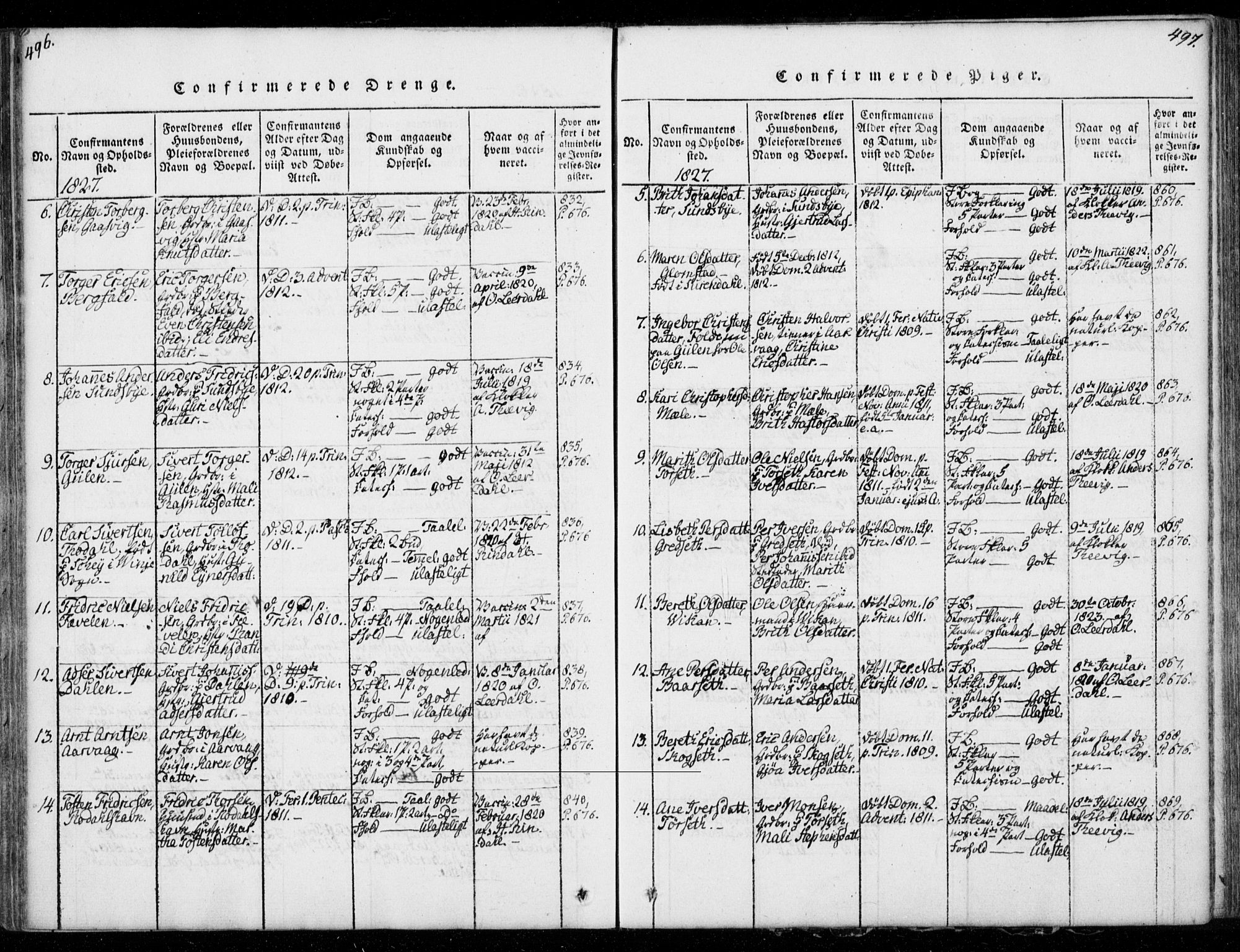 Ministerialprotokoller, klokkerbøker og fødselsregistre - Møre og Romsdal, AV/SAT-A-1454/578/L0903: Parish register (official) no. 578A02, 1819-1838, p. 496-497