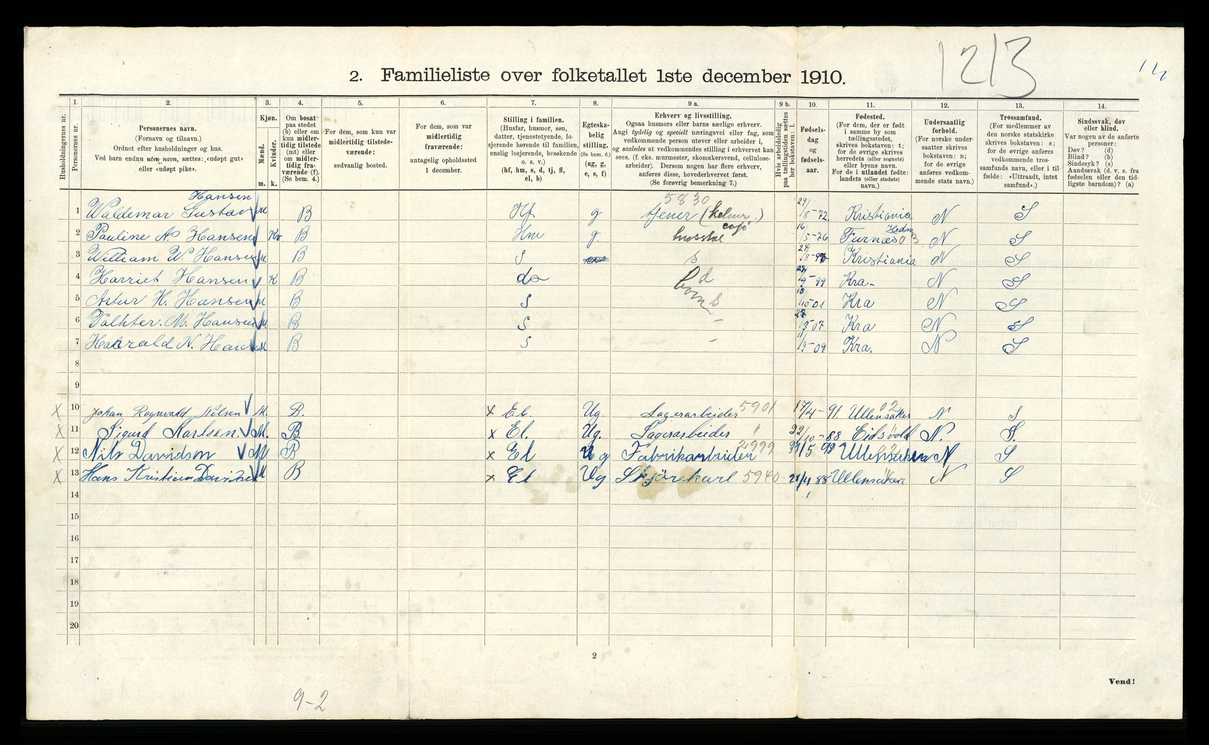 RA, 1910 census for Kristiania, 1910, p. 123500