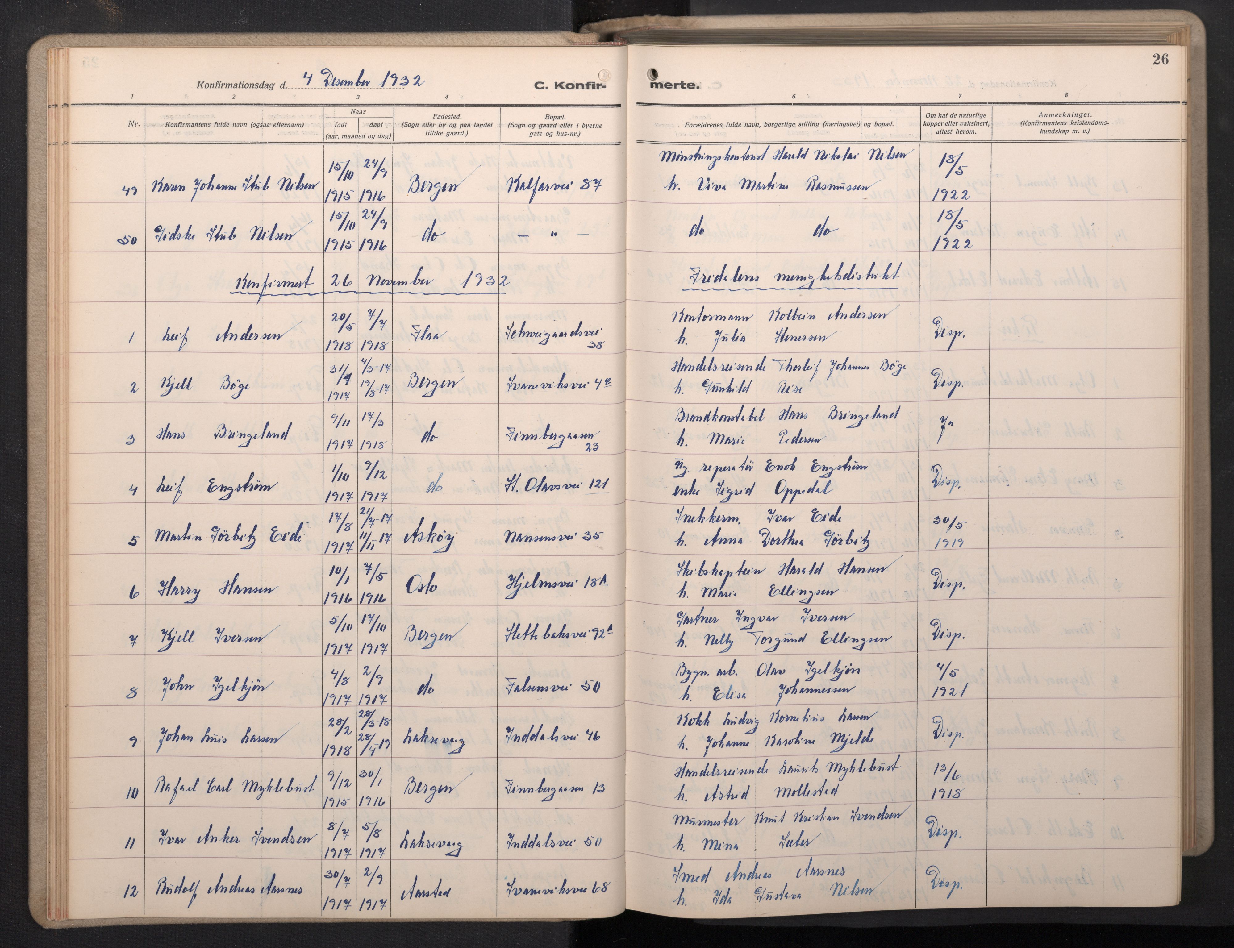 Årstad Sokneprestembete, AV/SAB-A-79301/H/Hab/L0015: Parish register (copy) no. B 5, 1932-1945, p. 25b-26a