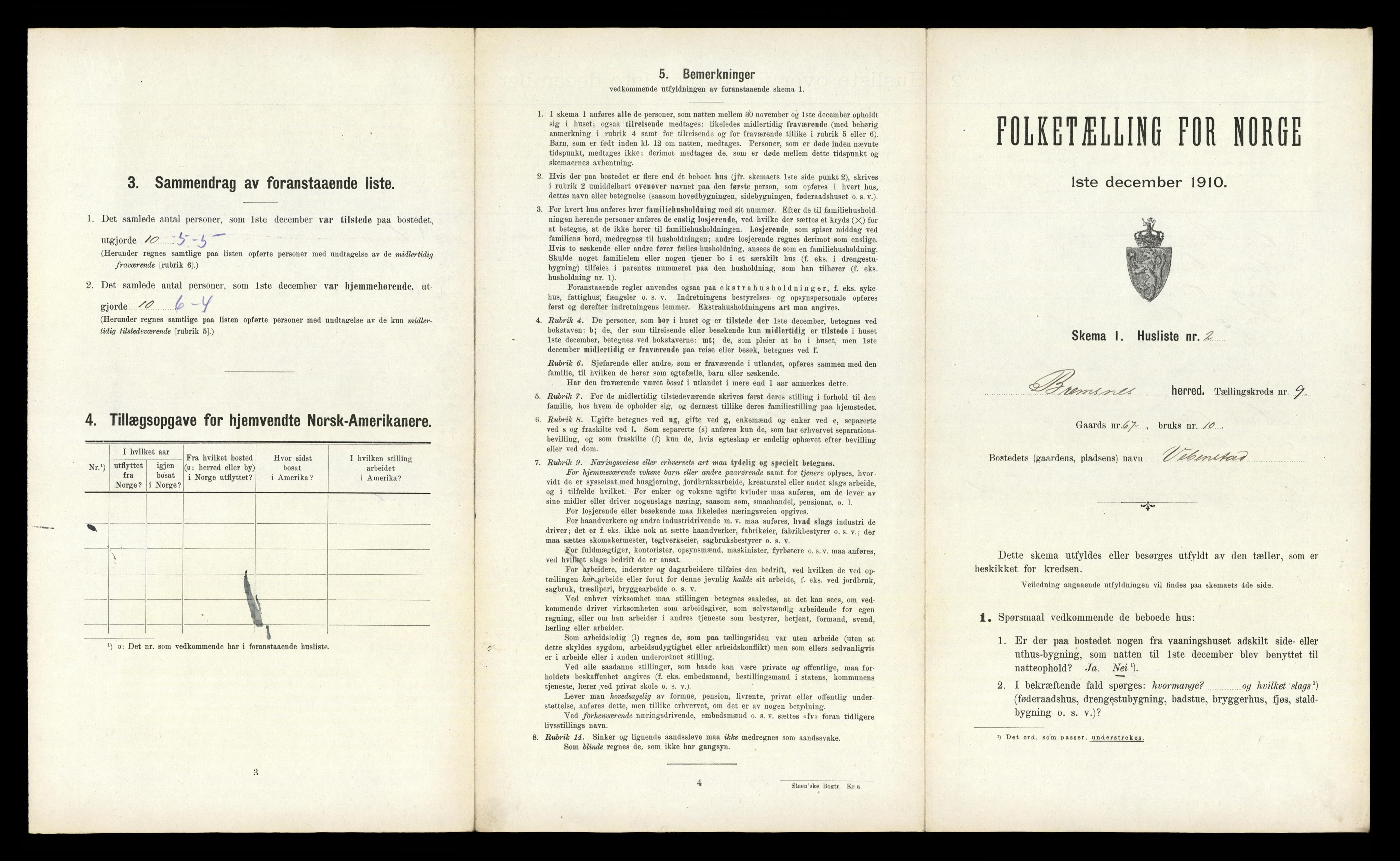 RA, 1910 census for Bremsnes, 1910, p. 1150