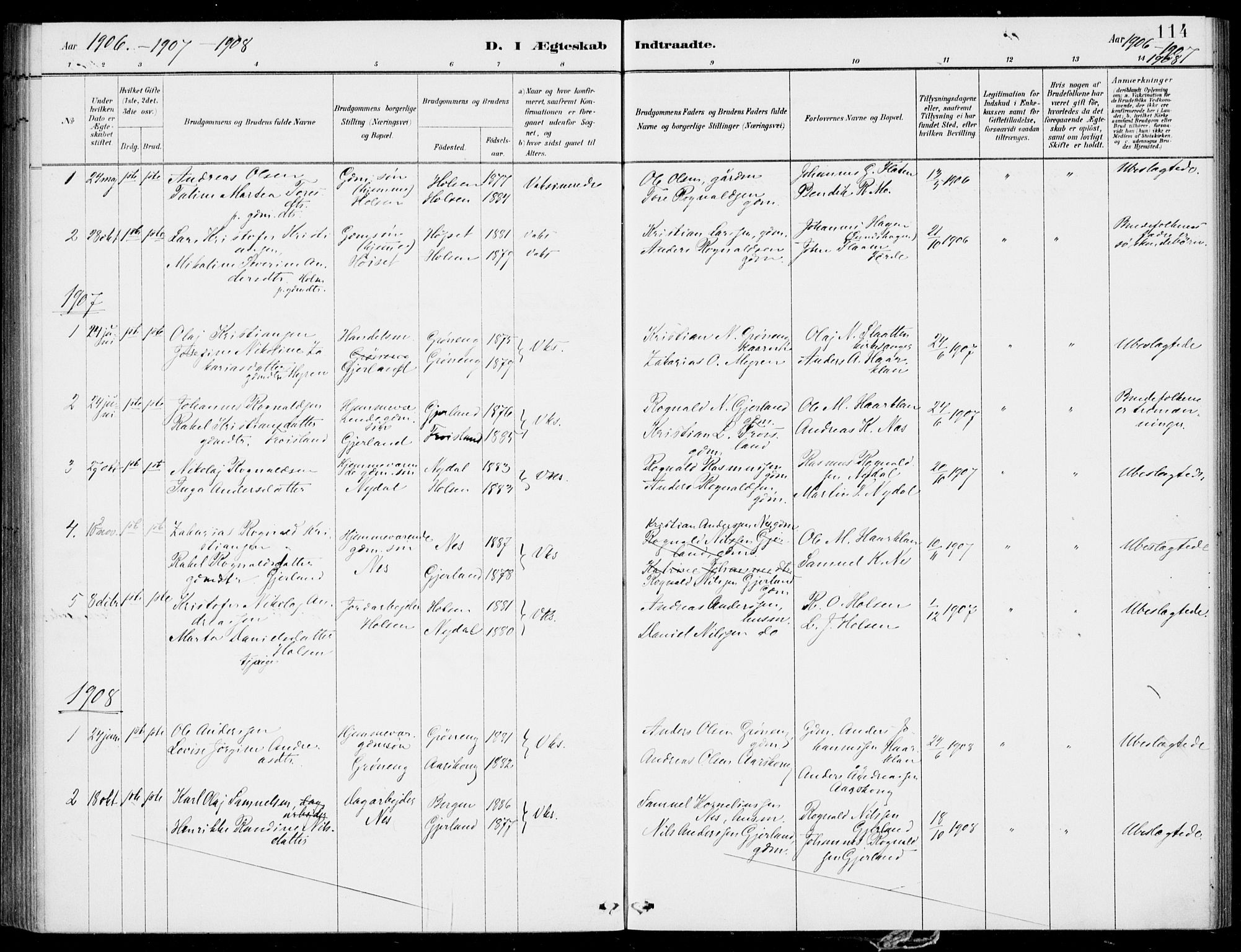 Førde sokneprestembete, AV/SAB-A-79901/H/Haa/Haac/L0001: Parish register (official) no. C  1, 1881-1920, p. 114