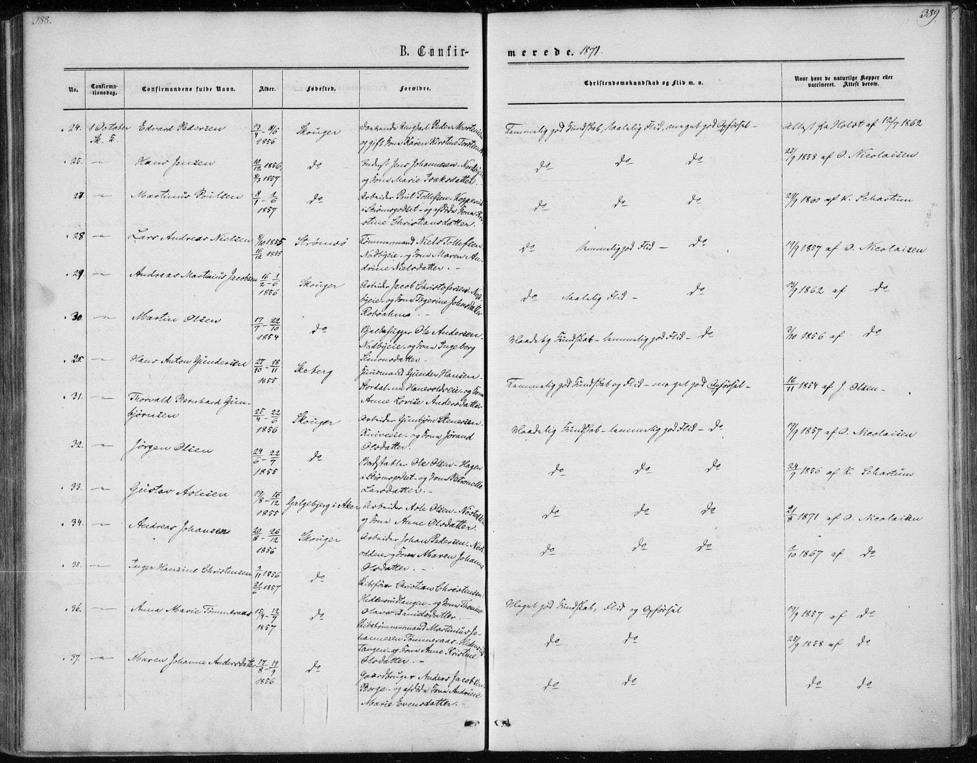 Skoger kirkebøker, AV/SAKO-A-59/F/Fa/L0004: Parish register (official) no. I 4, 1862-1872, p. 388-389