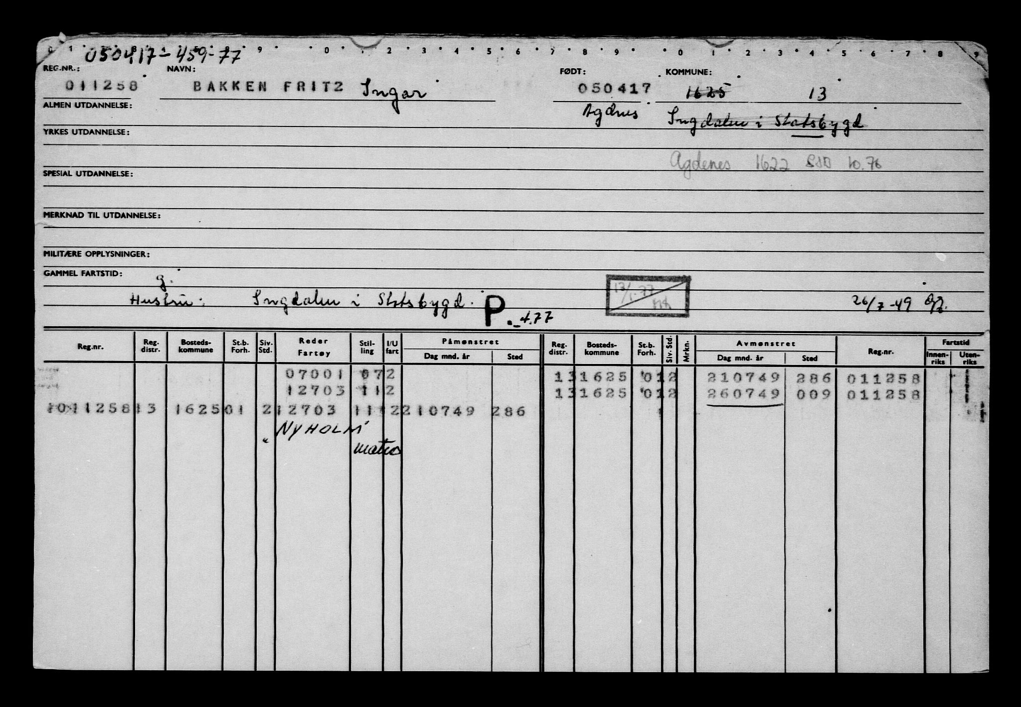 Direktoratet for sjømenn, AV/RA-S-3545/G/Gb/L0147: Hovedkort, 1917, p. 452