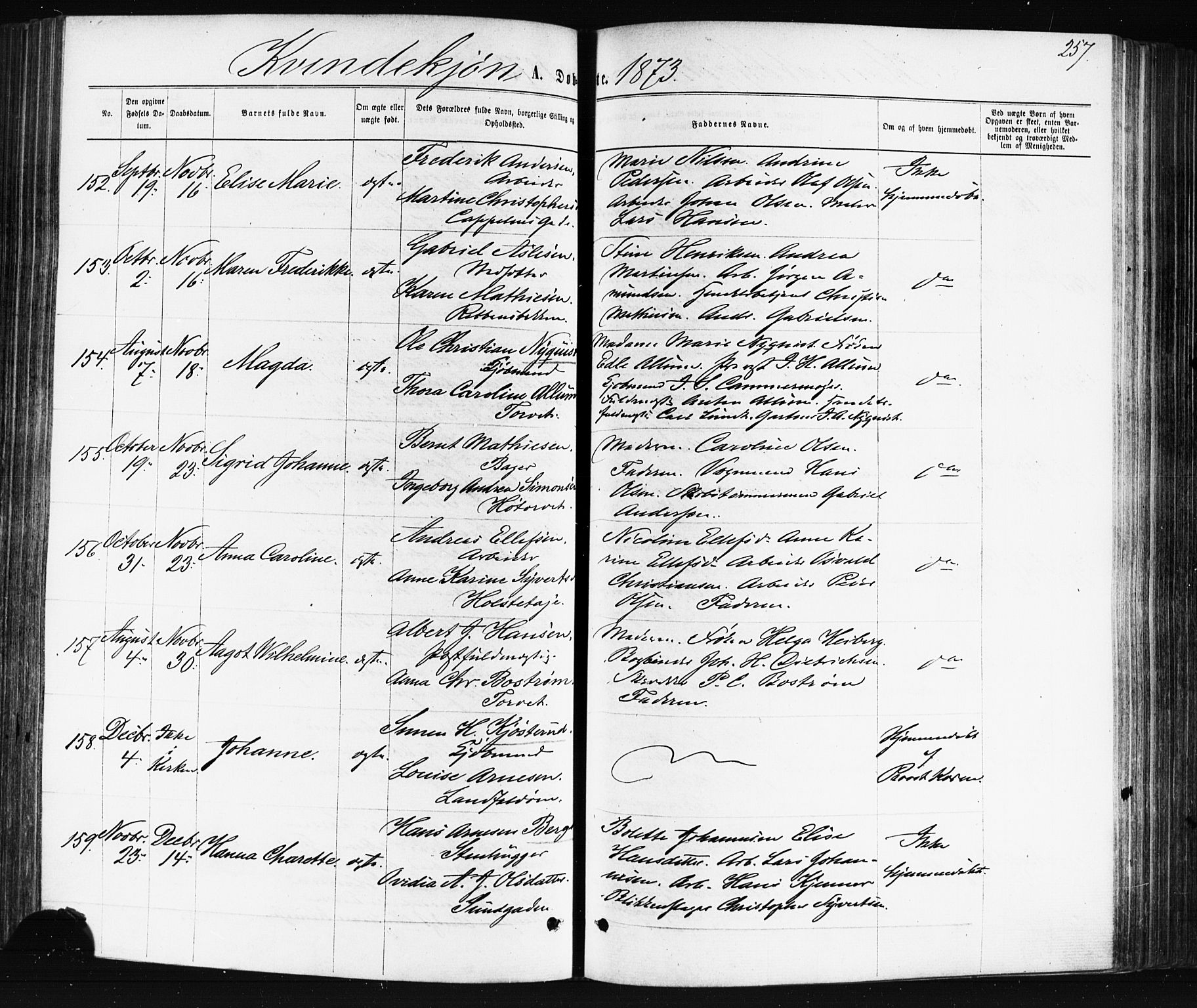 Bragernes kirkebøker, AV/SAKO-A-6/F/Fb/L0004: Parish register (official) no. II 4, 1869-1875, p. 257