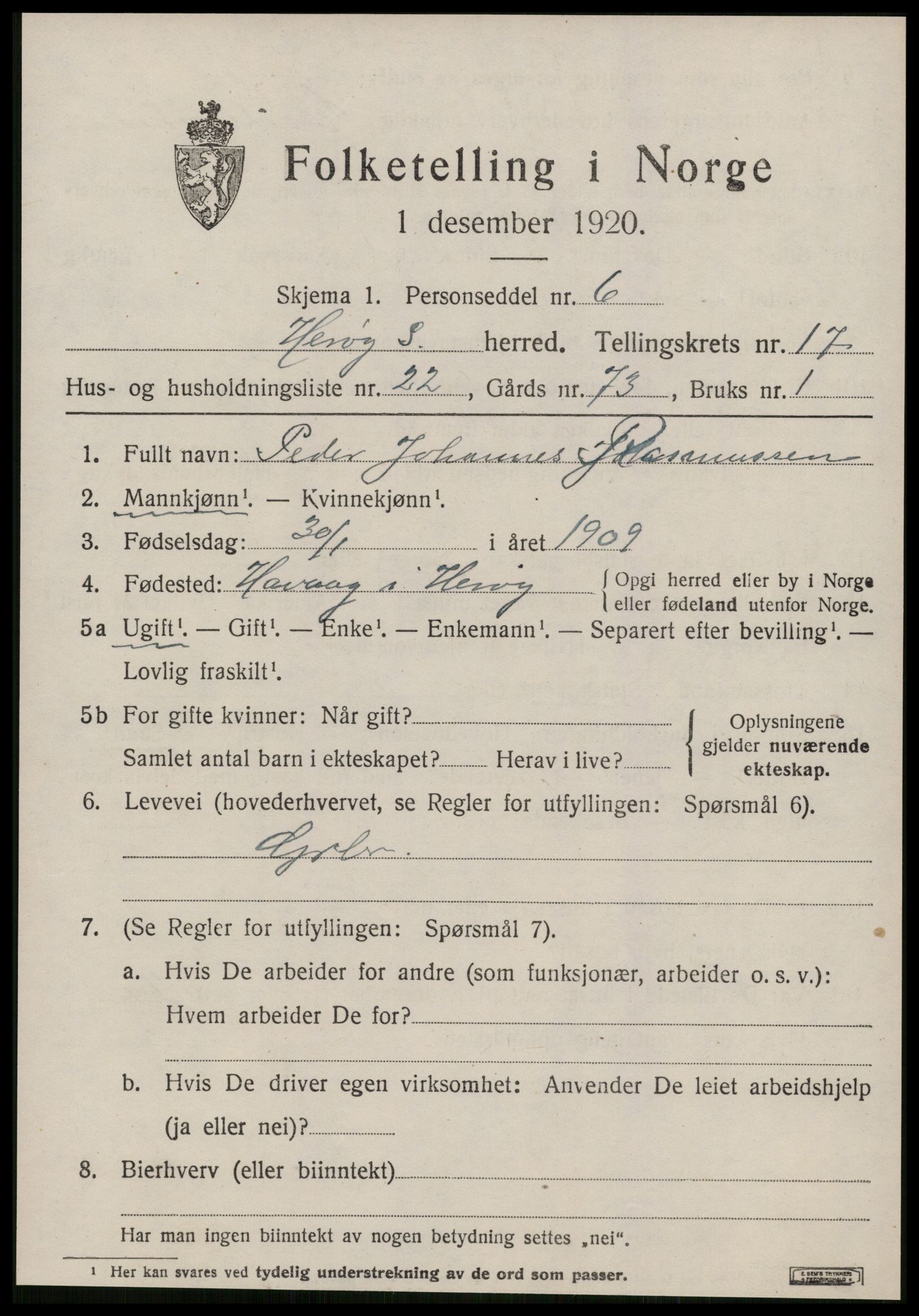 SAT, 1920 census for Herøy (MR), 1920, p. 10657
