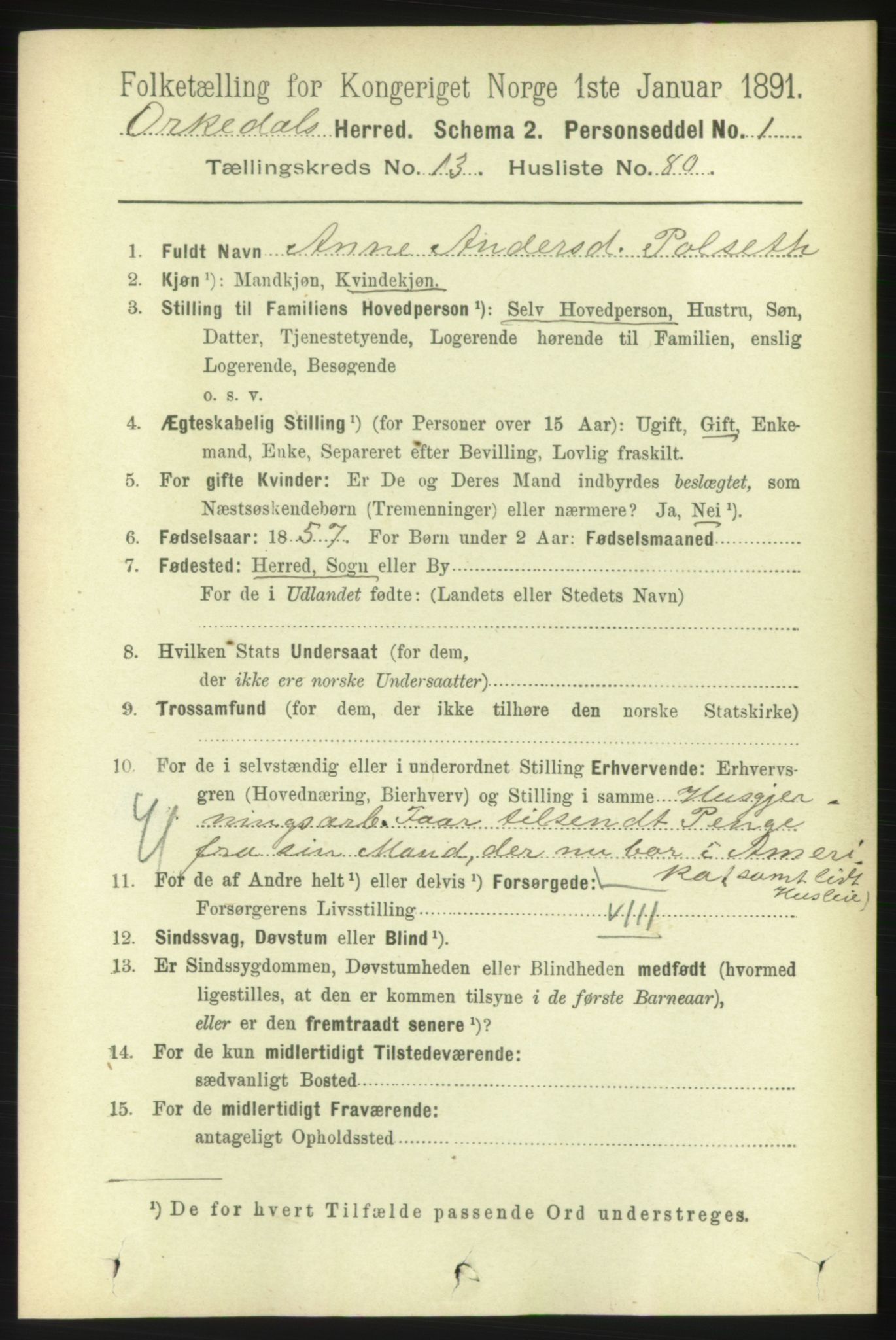 RA, 1891 census for 1638 Orkdal, 1891, p. 6492